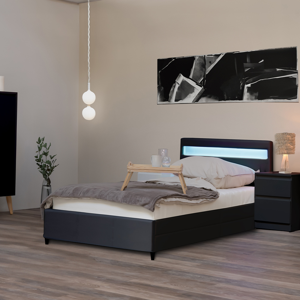 LED Bett mit Schubladen NUBE - 90 x 200 cm Dunkelgrau