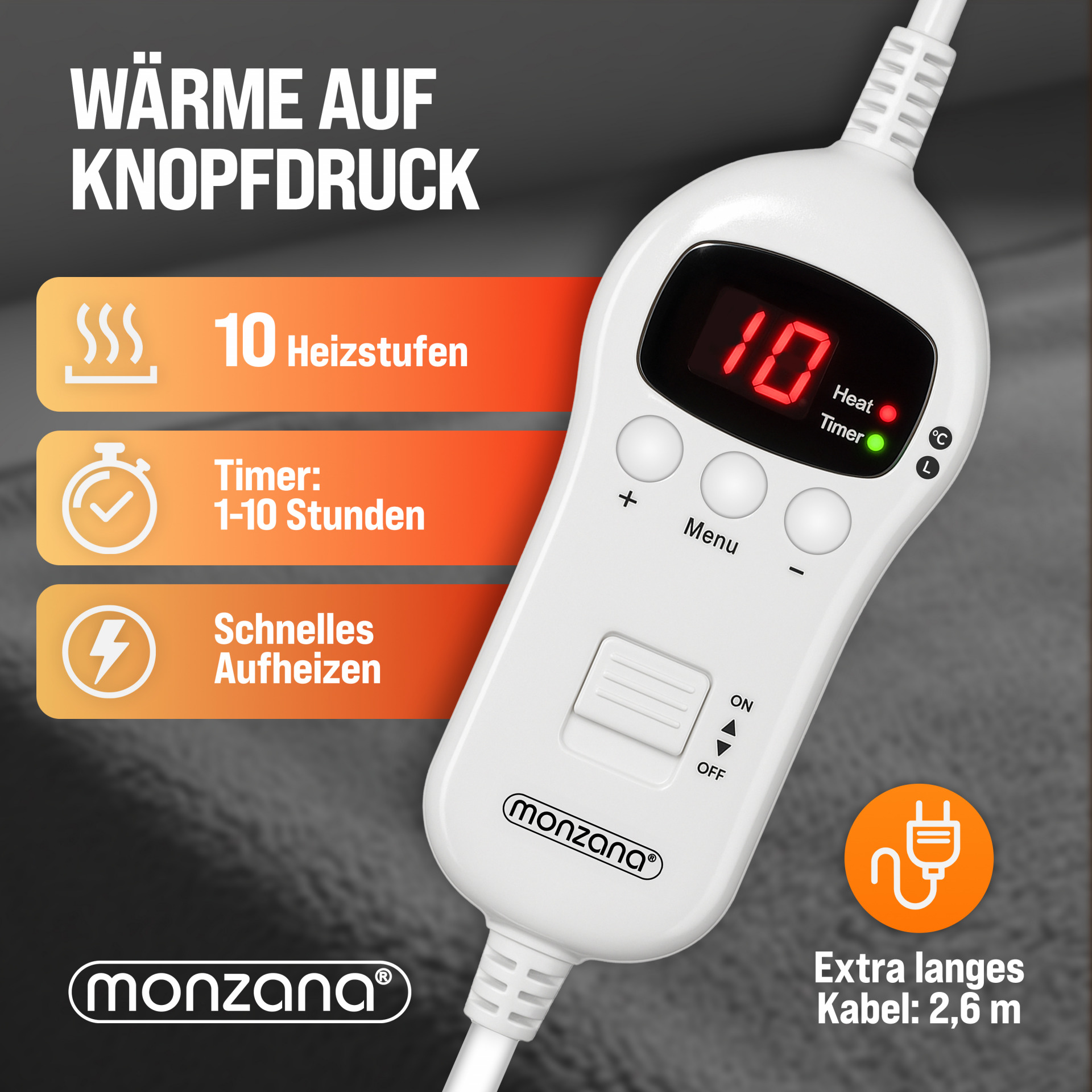 Heizdecke Fleece Grau 180x130cm