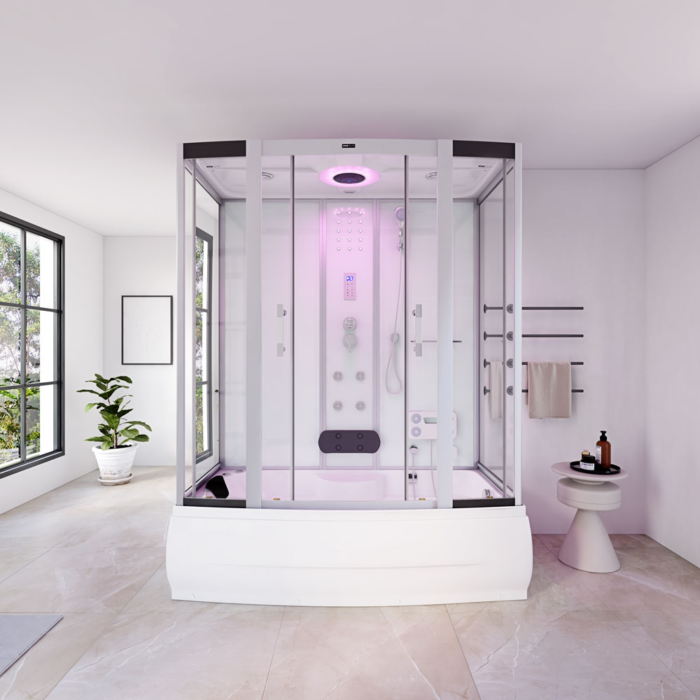 Dampfdusche mit Whirlpoolfunktion und LED-Beleuchtung DIAMOND BIG - 190 x 100 cm Weiß