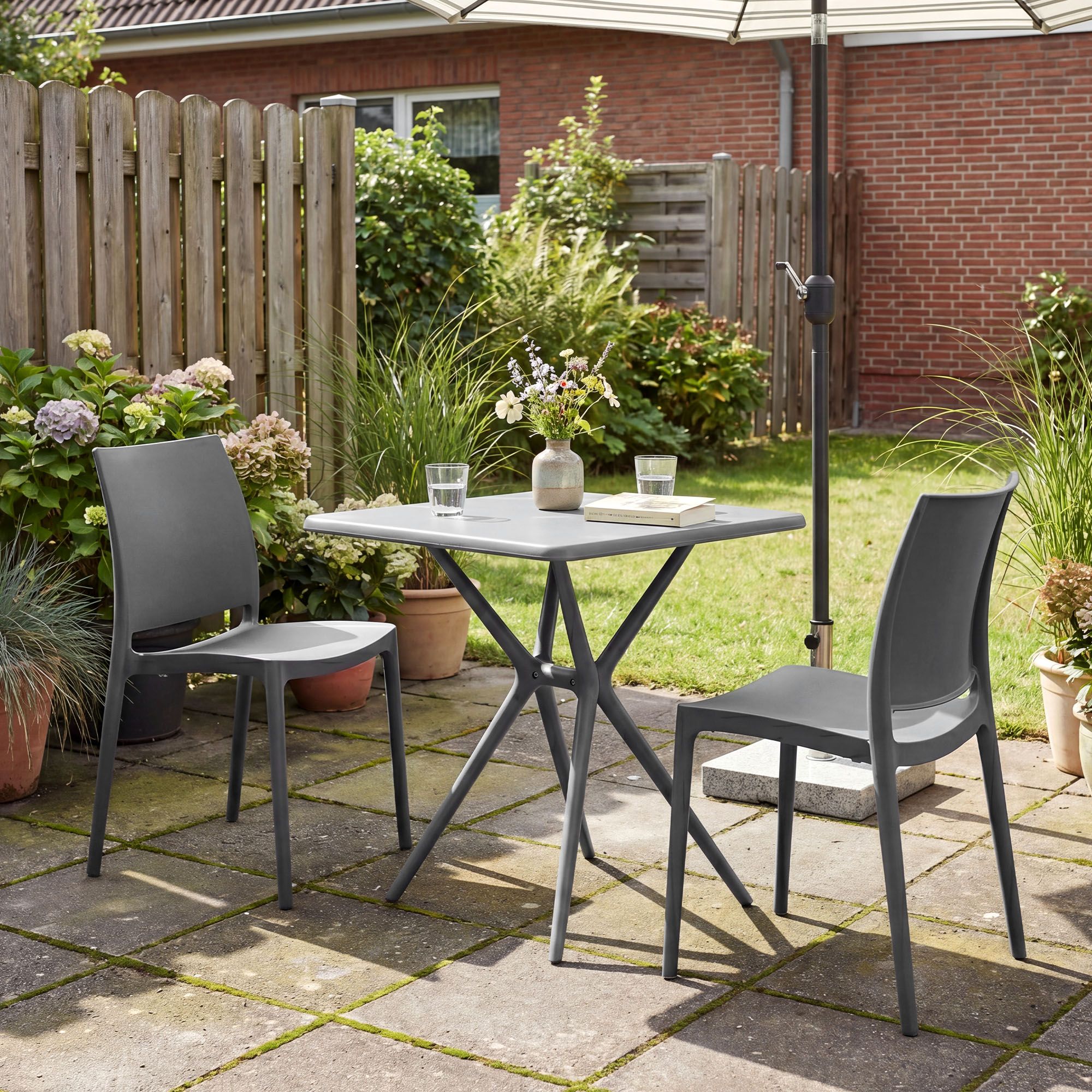 Gartenmöbel-Set Amino mit 2 Stühlen, dunkelgrau