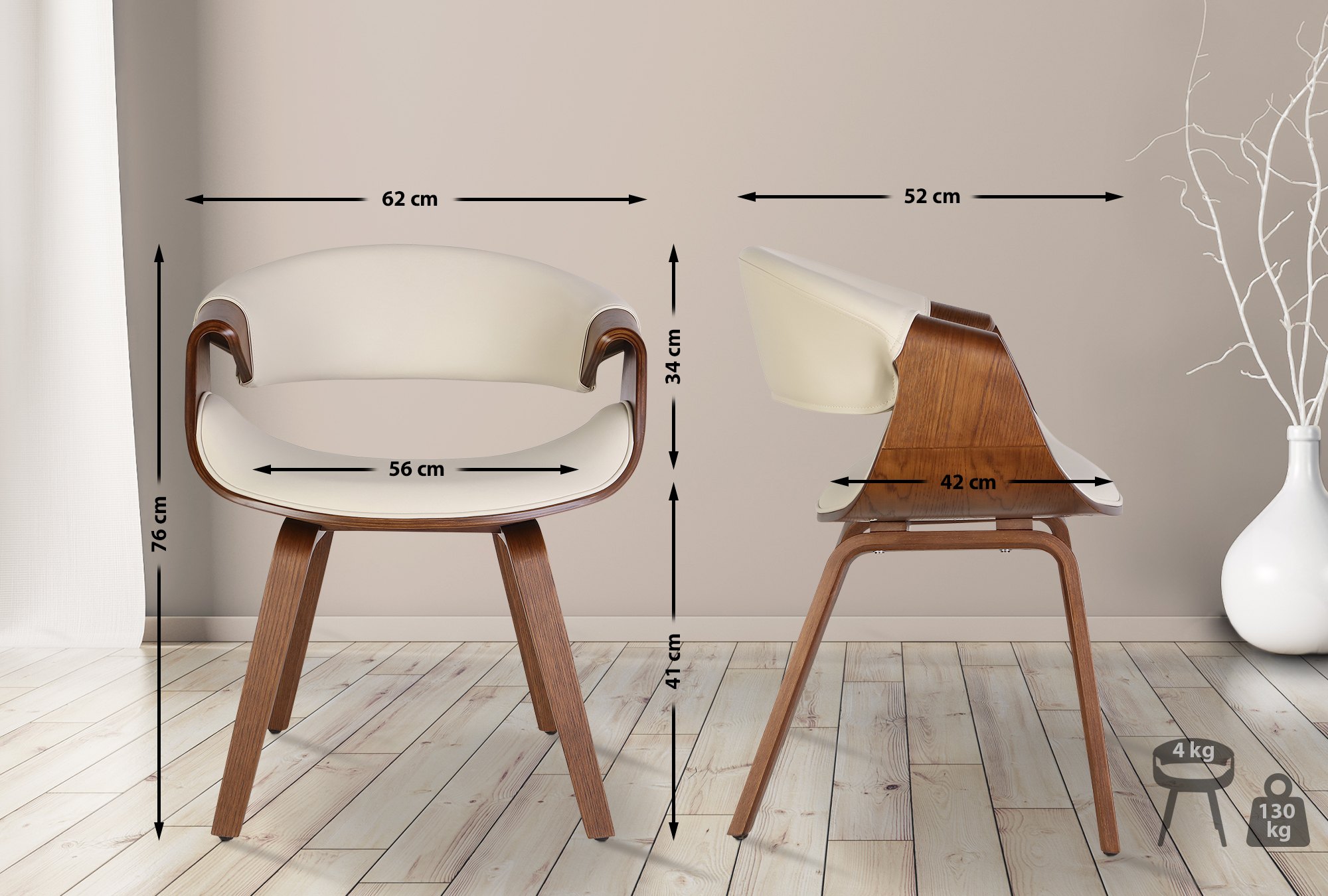 Esszimmerstuhl Foley Kunstleder Eiche, creme