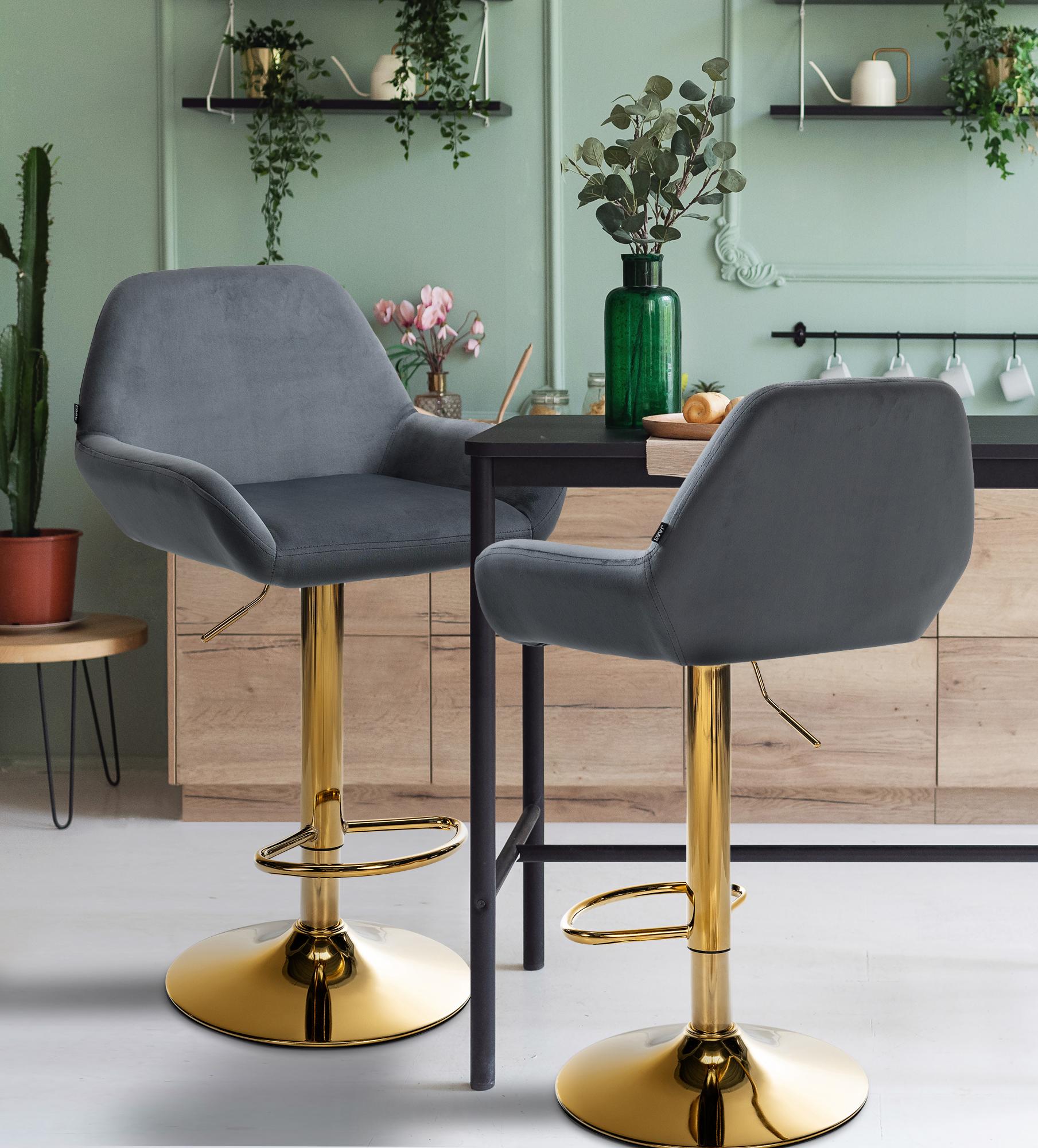 2er Set Barhocker Braga Gold Samt, dunkelgrau