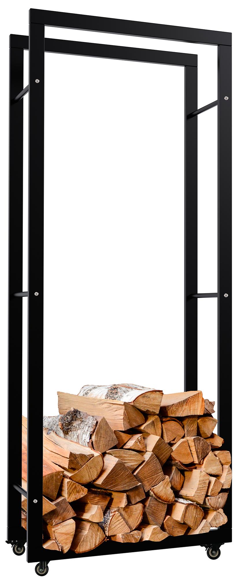 Kaminholzständer Keri mit Rollen 25x60x150, schwarz