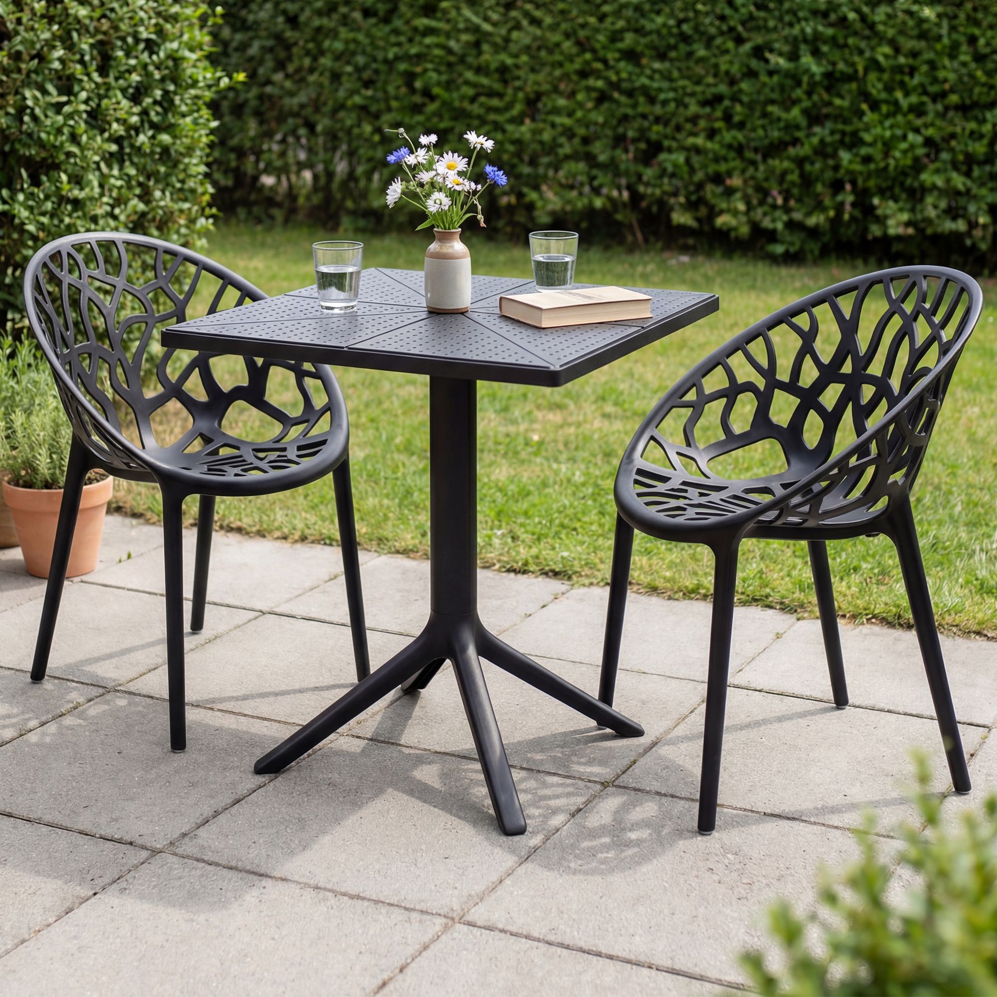 Gartenmöbel-Set Neriva mit 2 Stühlen, schwarz