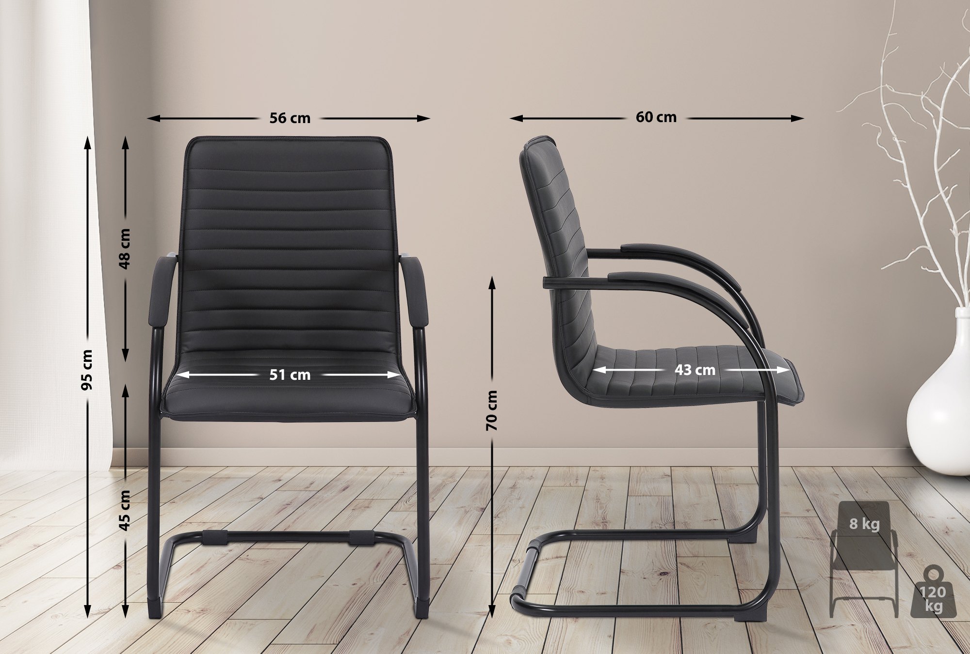 2er Set Besucherstühle Tira Kunstleder, schwarz/schwarz