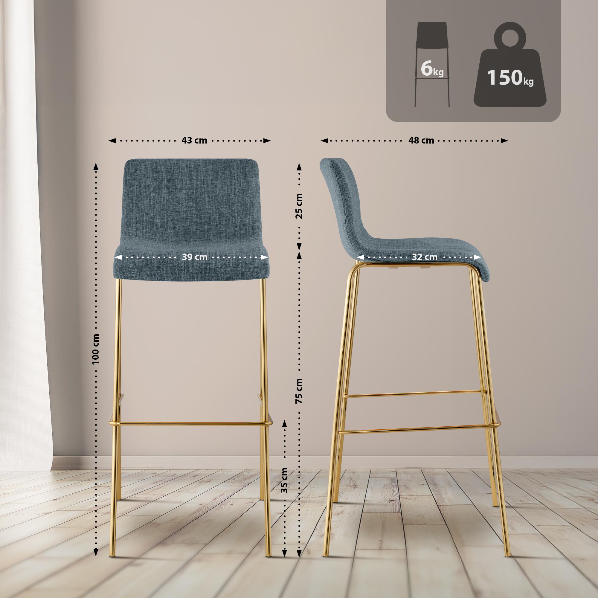 Barhocker Hoover Stoff 4-Fuß Gold, blau