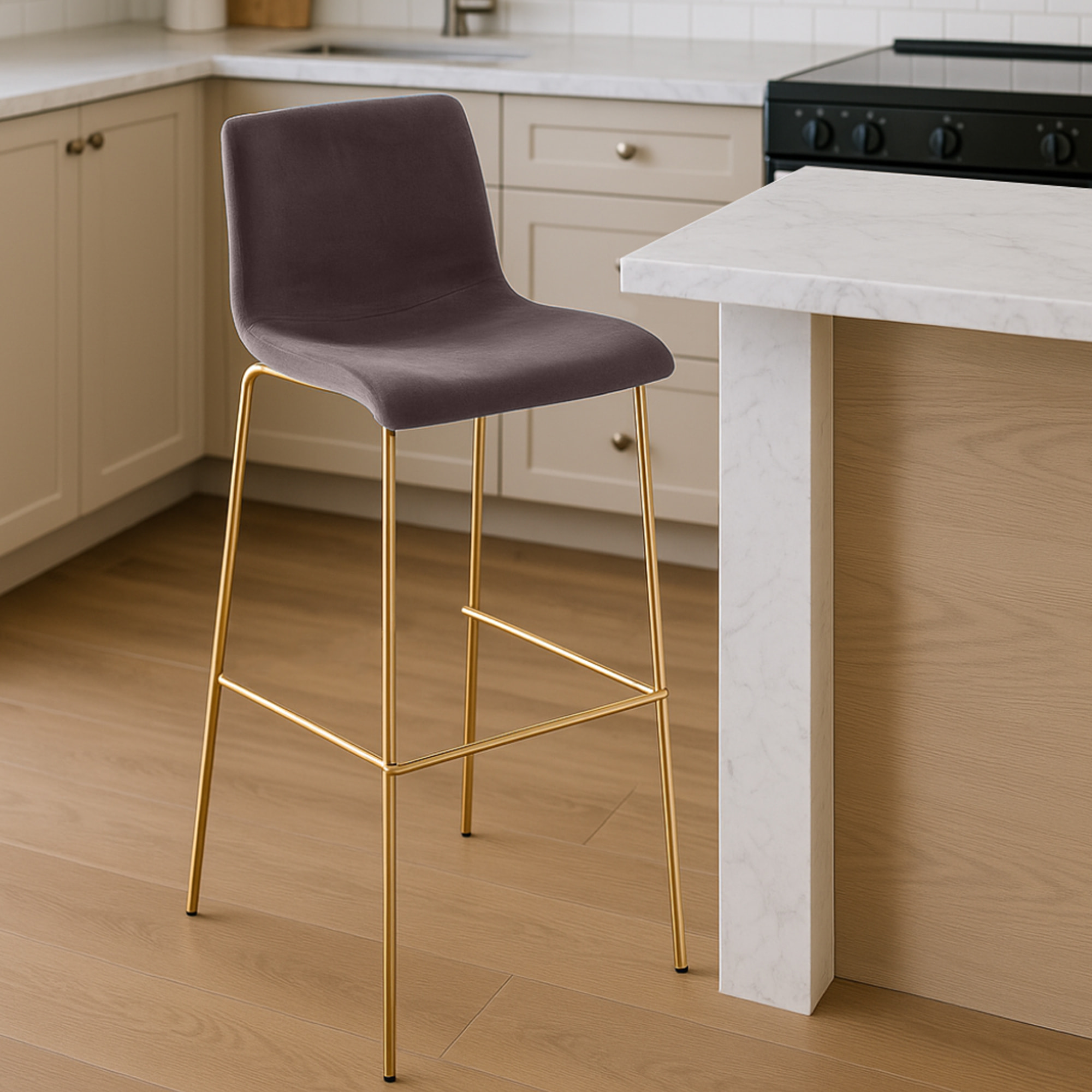 Barhocker Hoover Samt 4-Fuß Gold, braun
