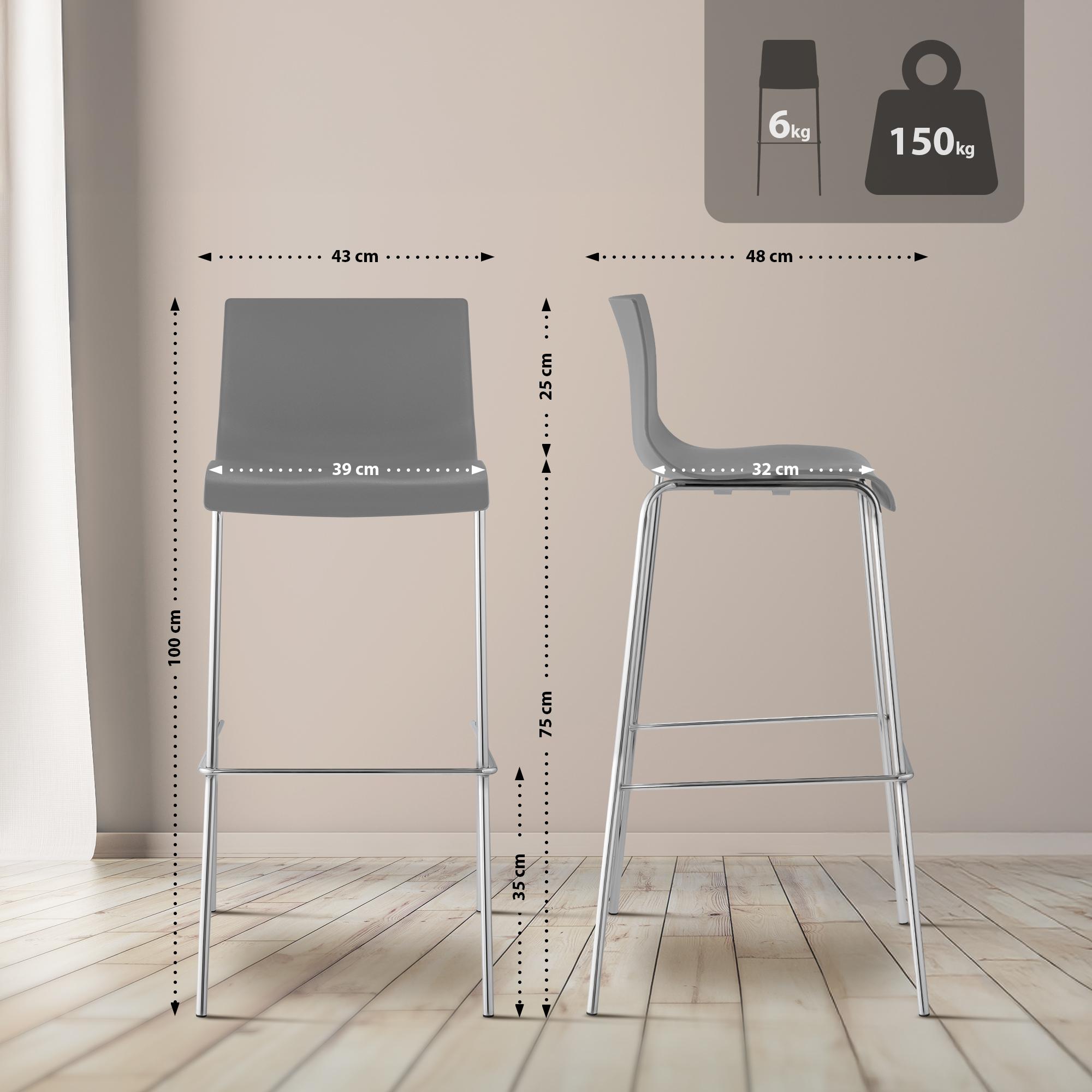 Barhocker Hoover Chrom 4-Fuß Gestell, grau