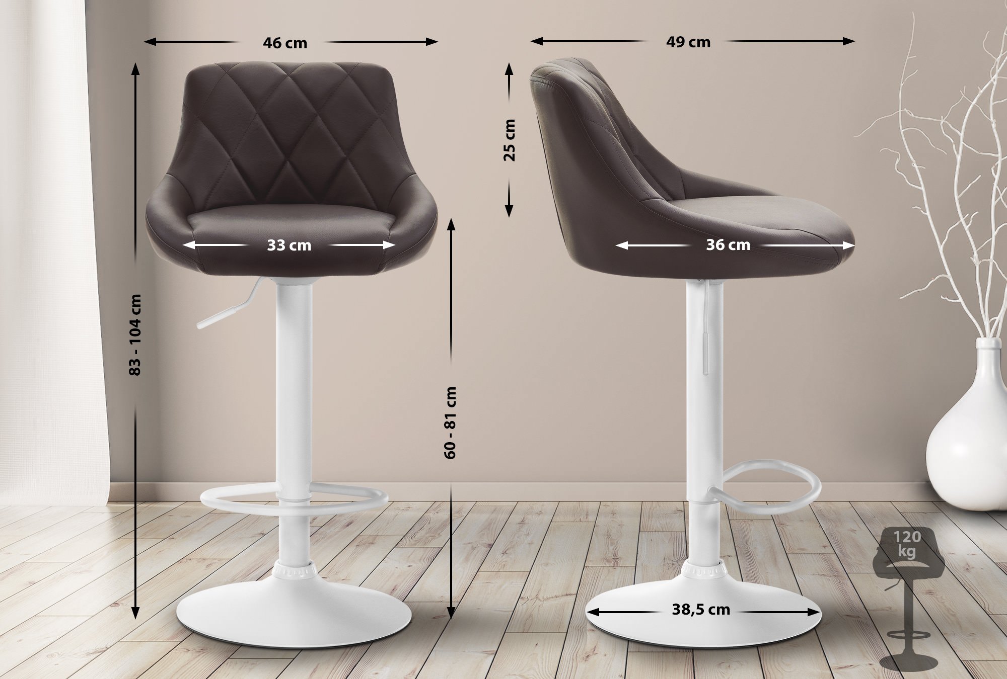 Barhocker Lazio Kunstleder weiß, braun