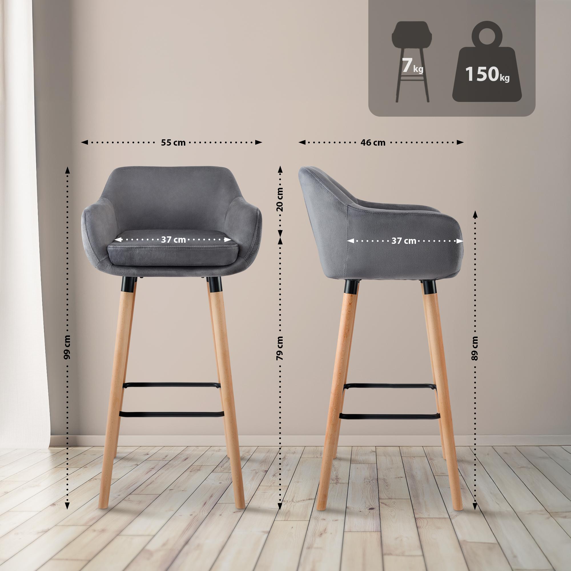 2er Set Barhocker Grant Samt, grau