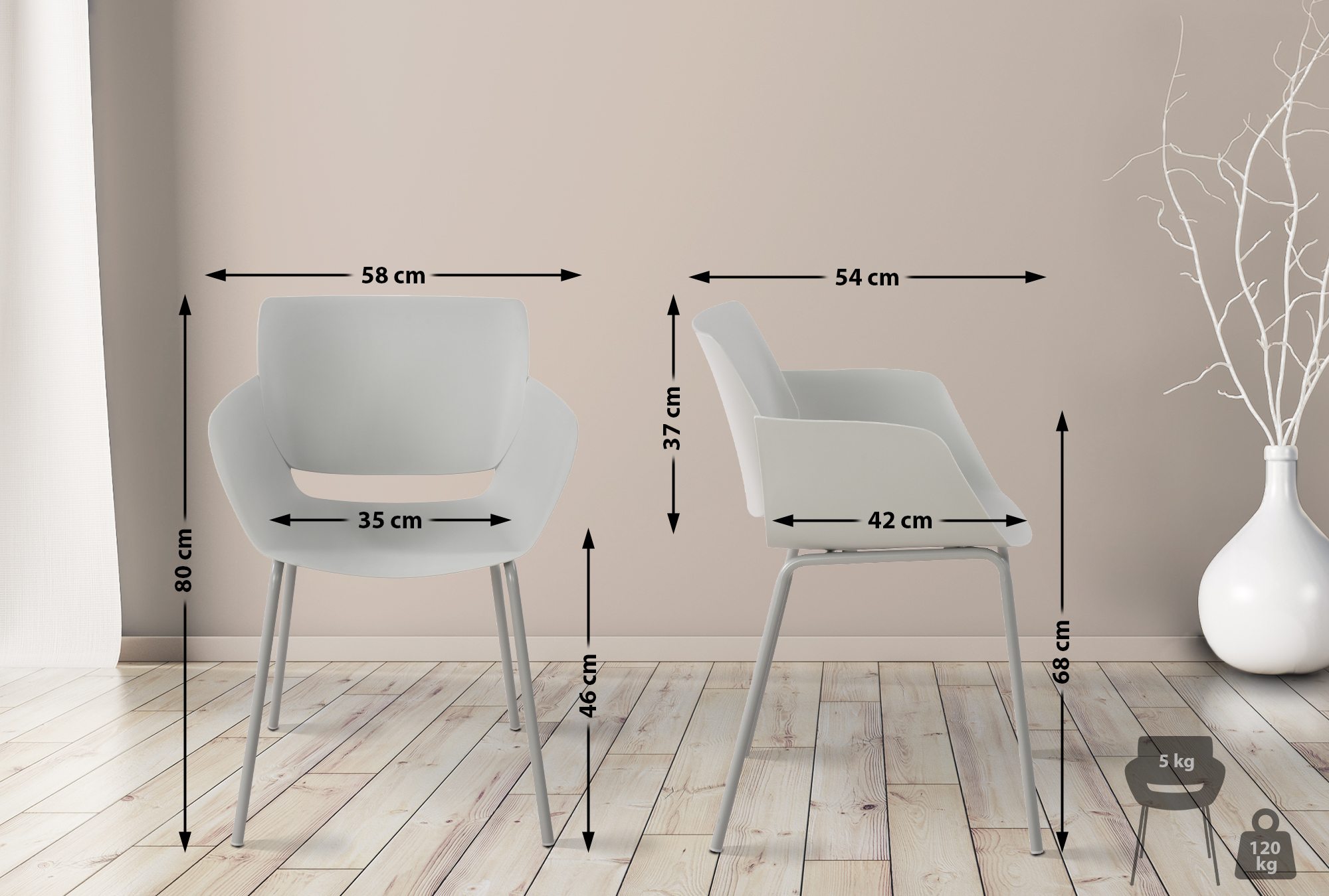 2er Set Stuhl Alpena, hellgrau