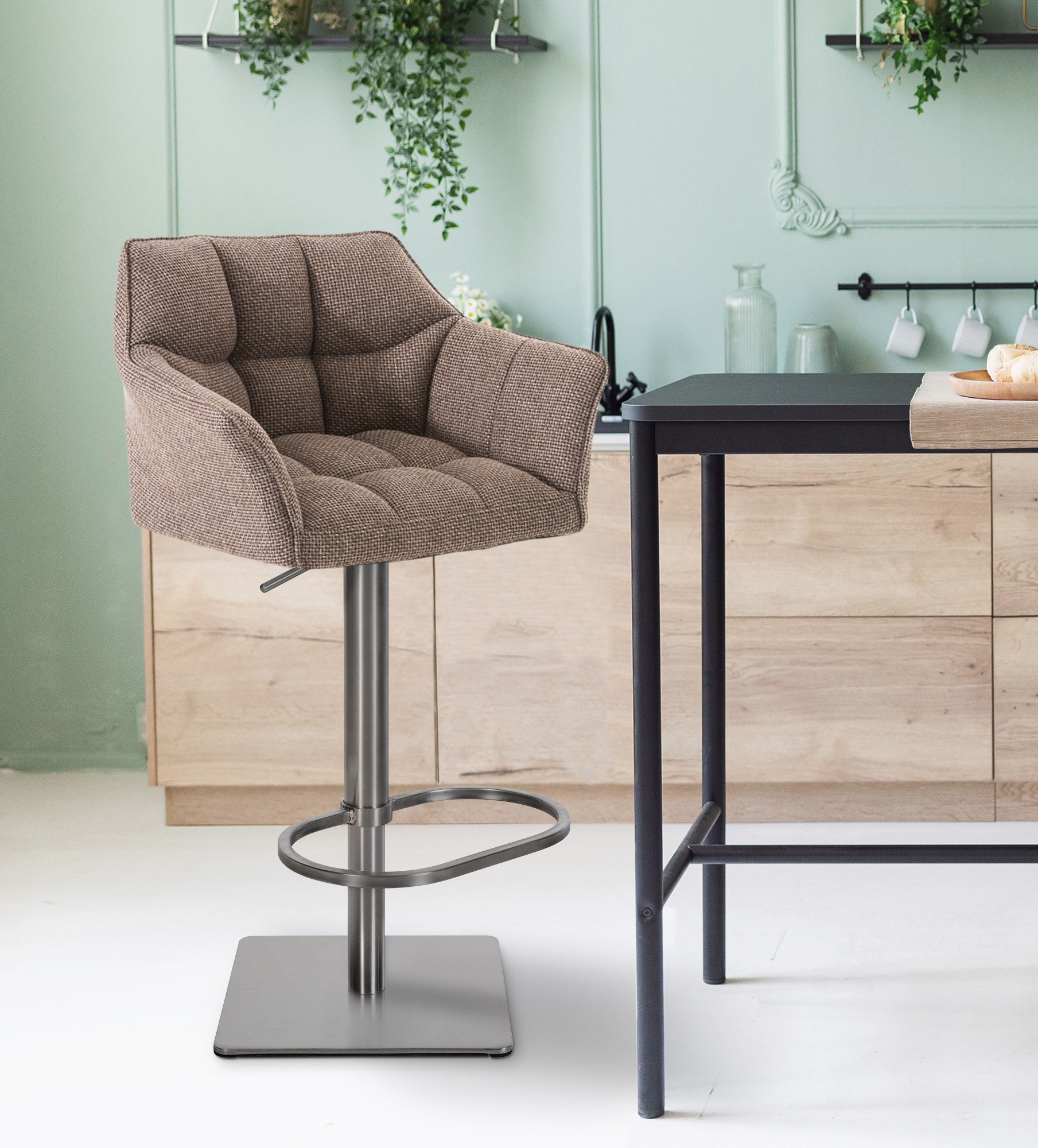 2er Set Barhocker Damaso Stoff edelstahl, terrabraun