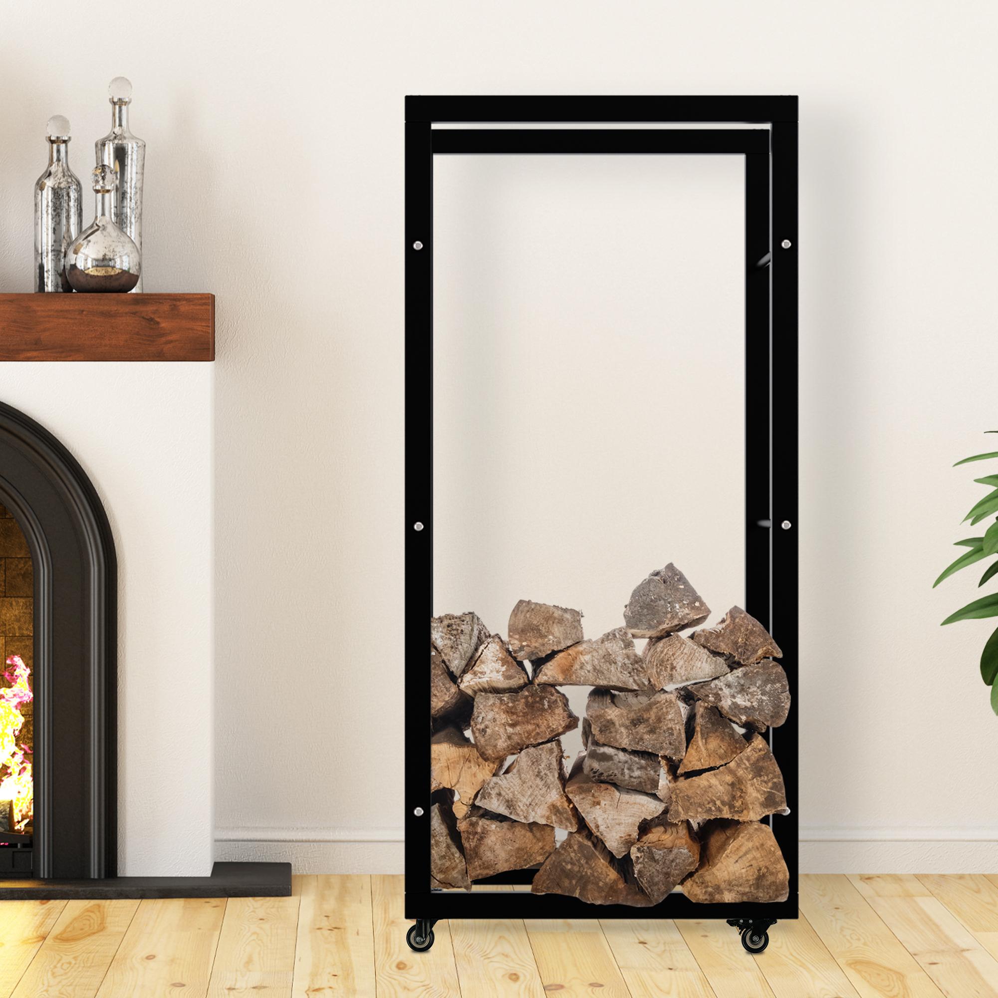 Kaminholzständer Keri mit Rollen 25x60x125, schwarz