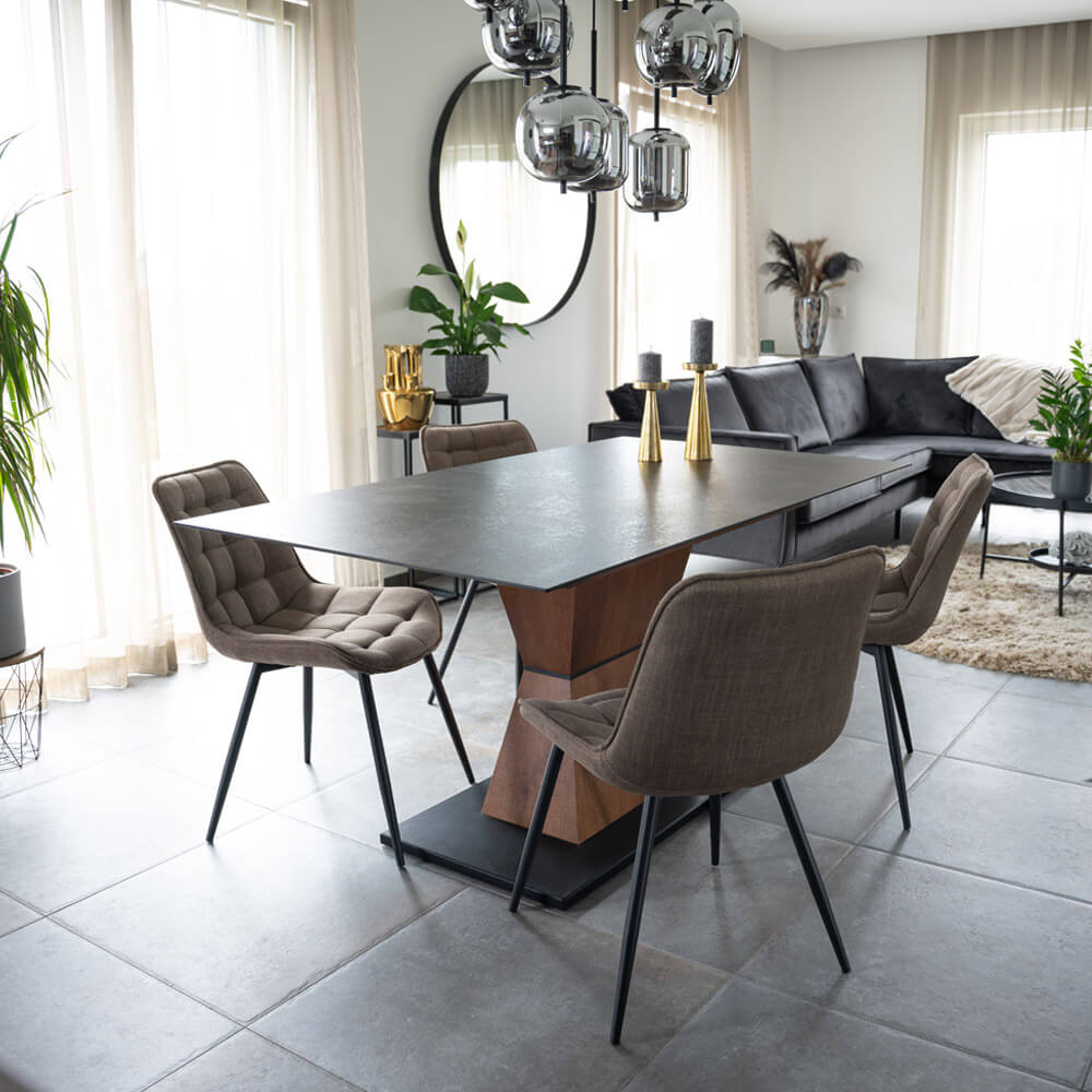 Polsterstuhl Esszimmer Webstoff IKALO – 4er Set Grau/Braun