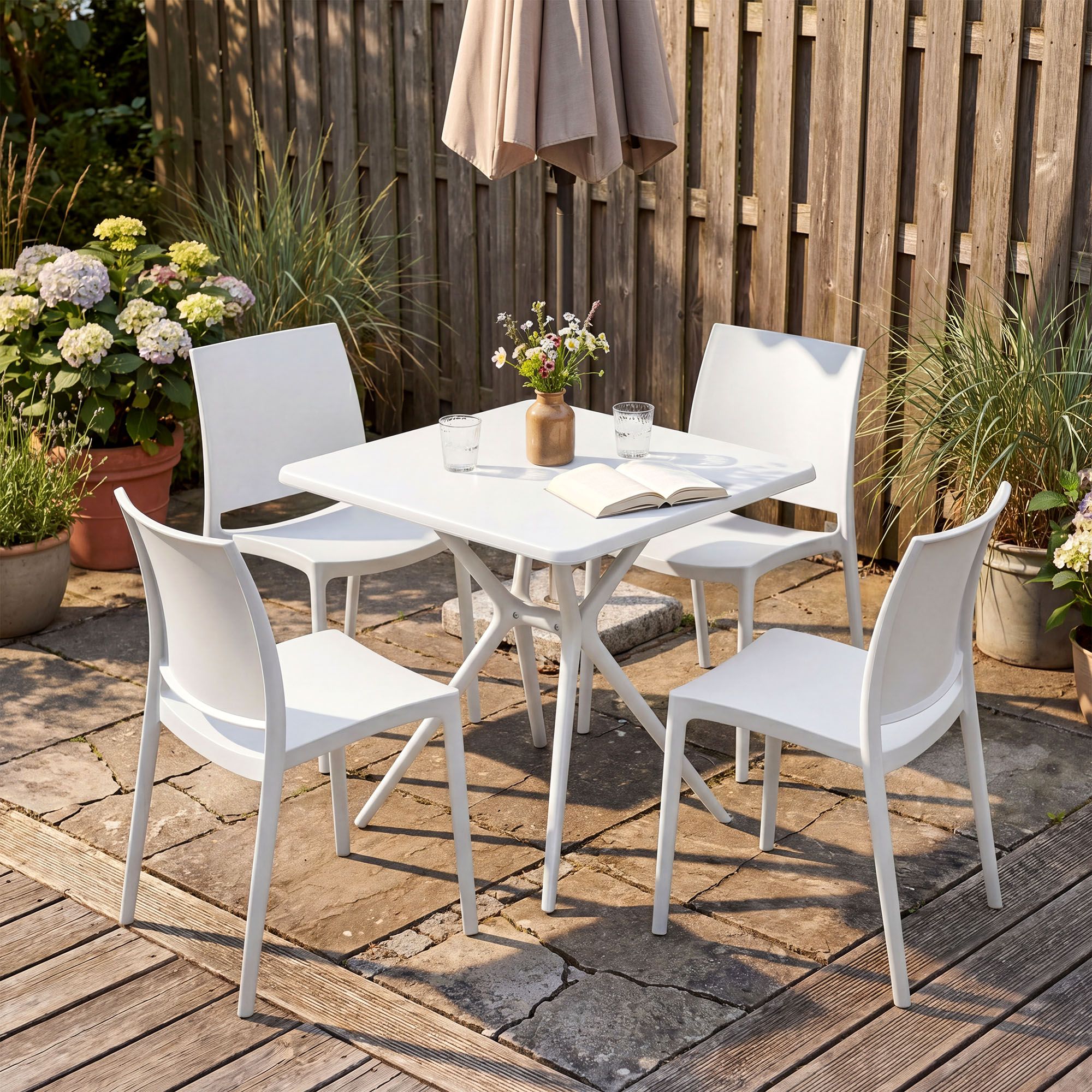 Gartenmöbel-Set Amino mit 4 Stühlen, weiß