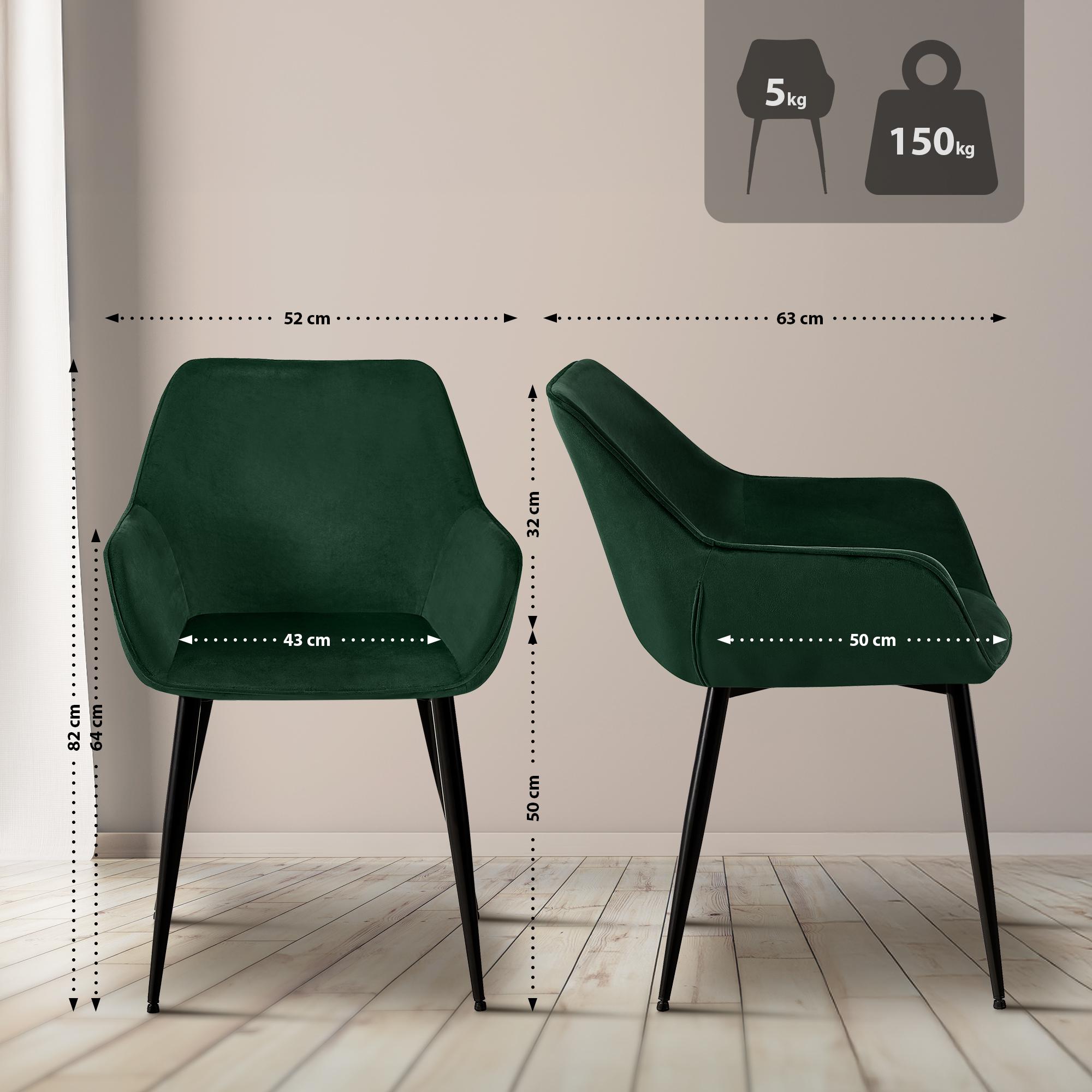 2er Set Esszimmerstuhl Luena Samt, grün