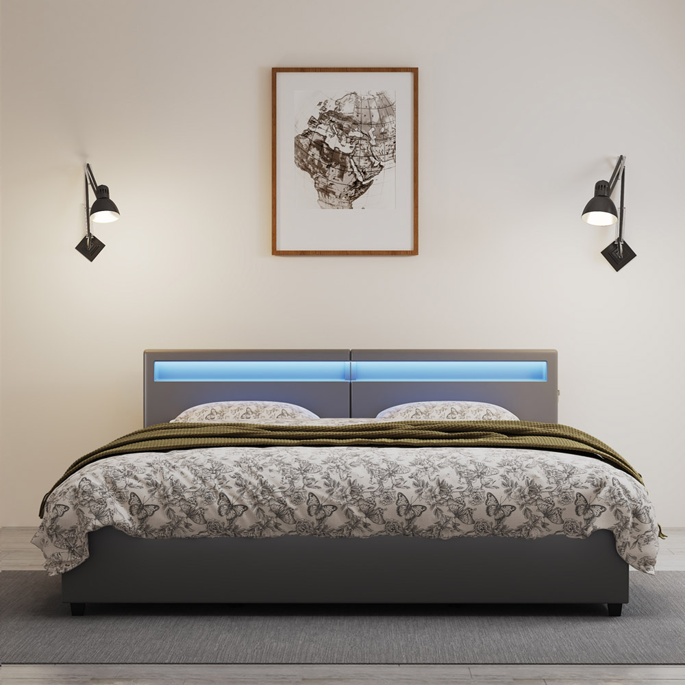 Familienbett mit Schubladen NUBE - 270 x 200 cm mit Matratze Dunkelgrau