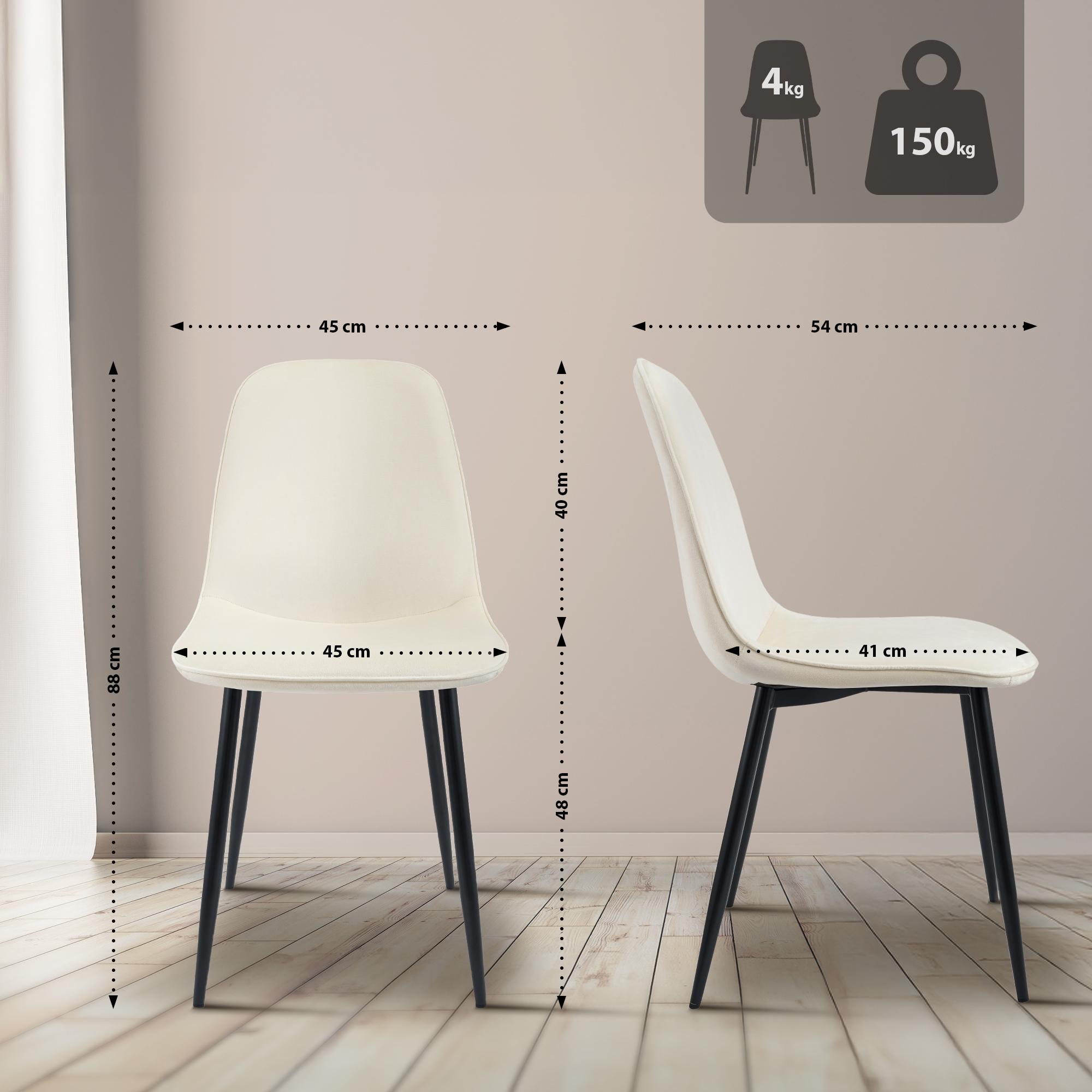 4er Set Esszimmerstuhl Maryam Samt, creme