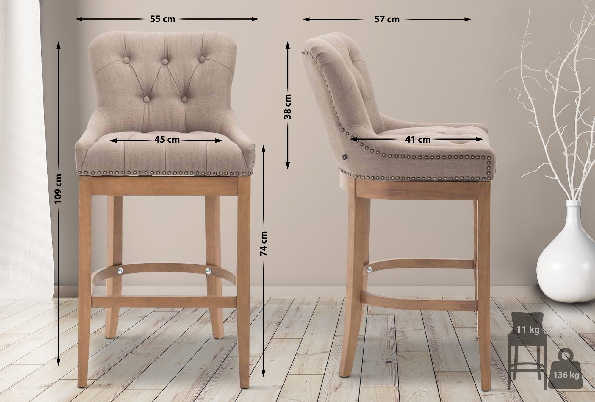 Barhocker Lakewood Stoff, Antik-hell, taupe
