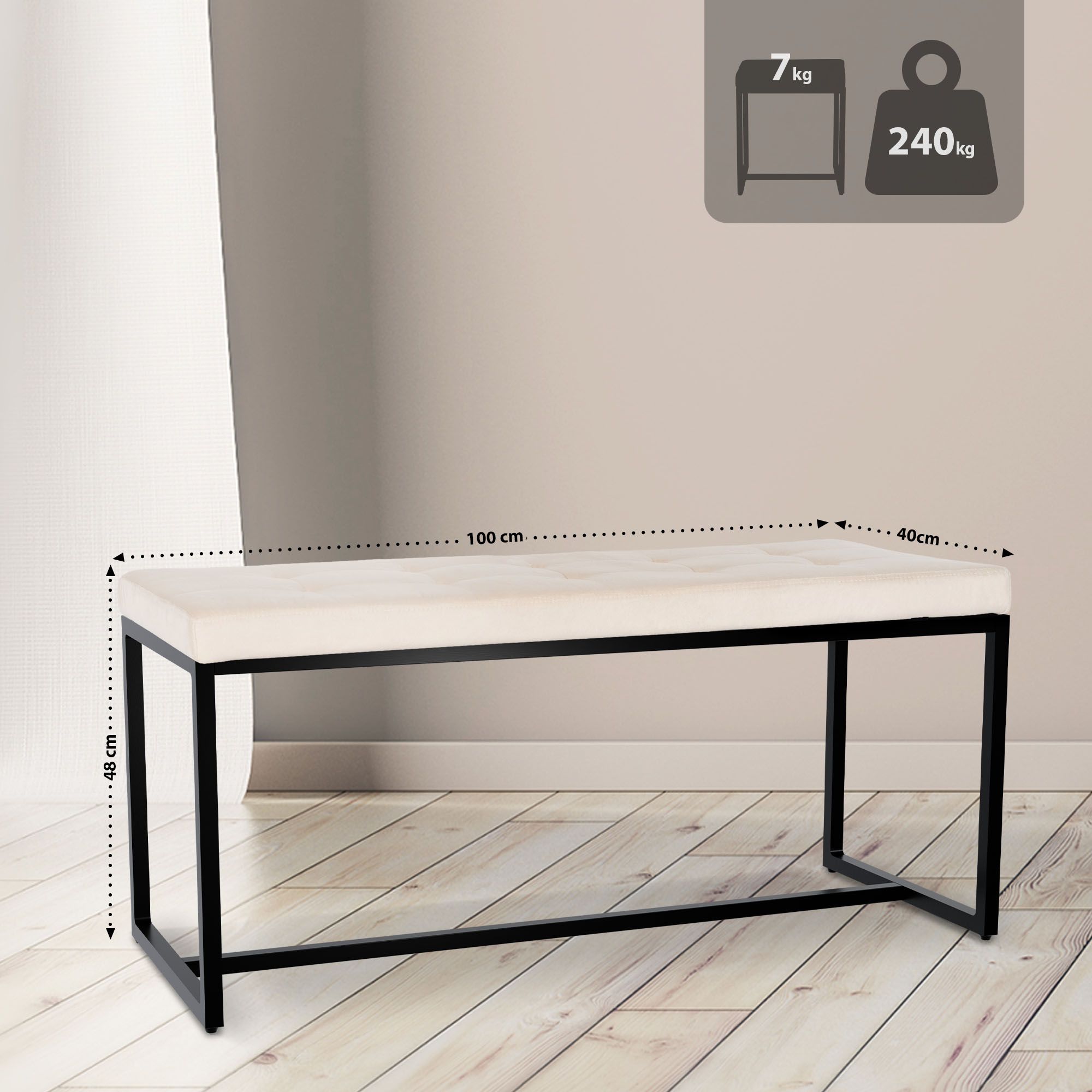 Sitzbank Barci B Samt, creme