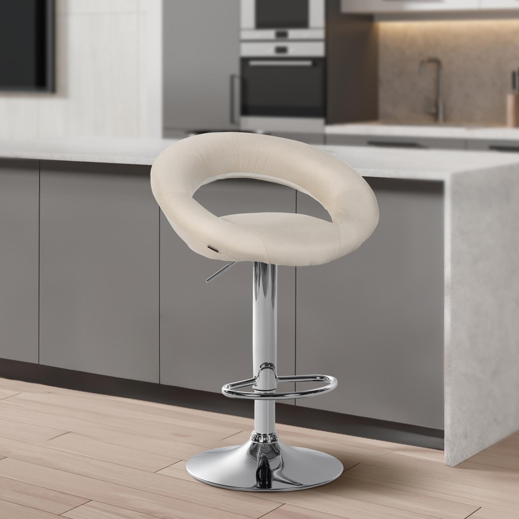 Barhocker Olinda Stoff chrom, creme