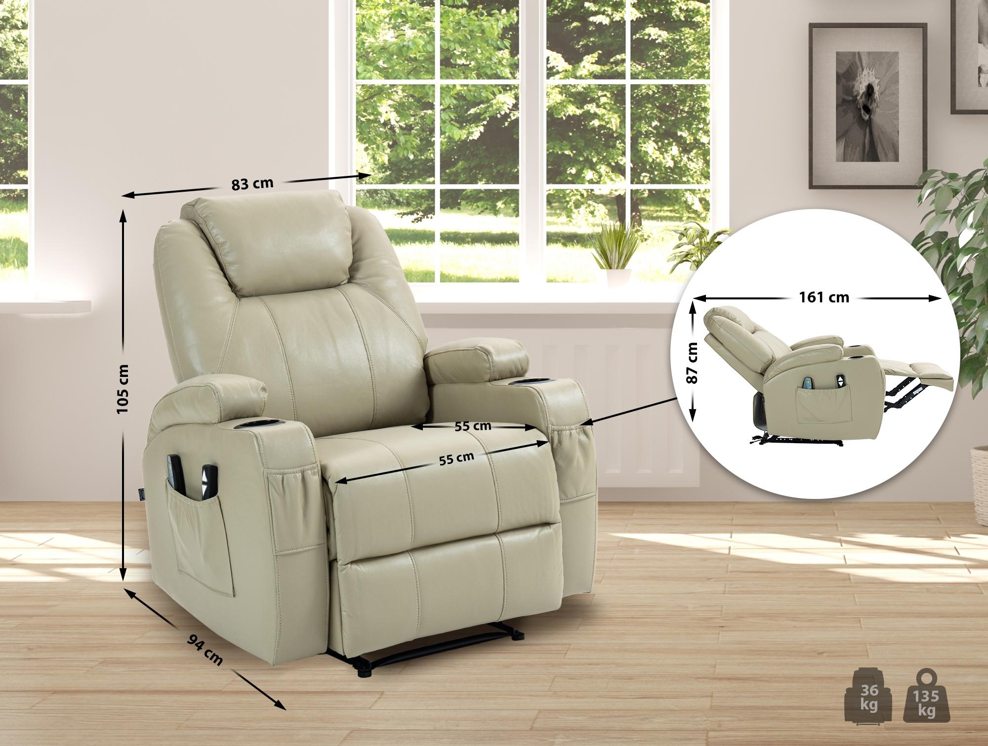 Sessel Hepler mit Massagefunktion Kunstleder, creme