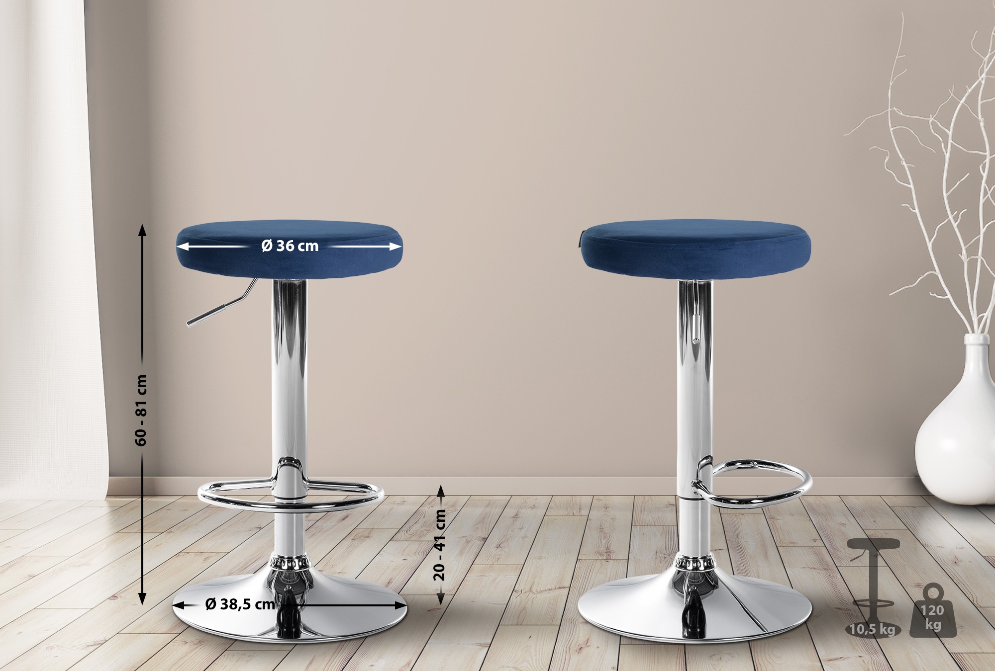 Barhocker Ponte Samt chrom, blau