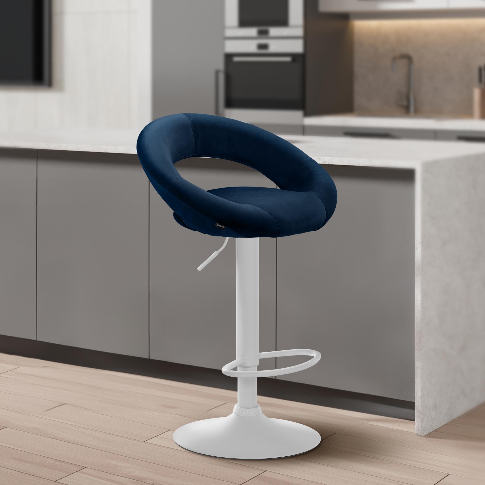 Barhocker Olinda Samt weiß, blau