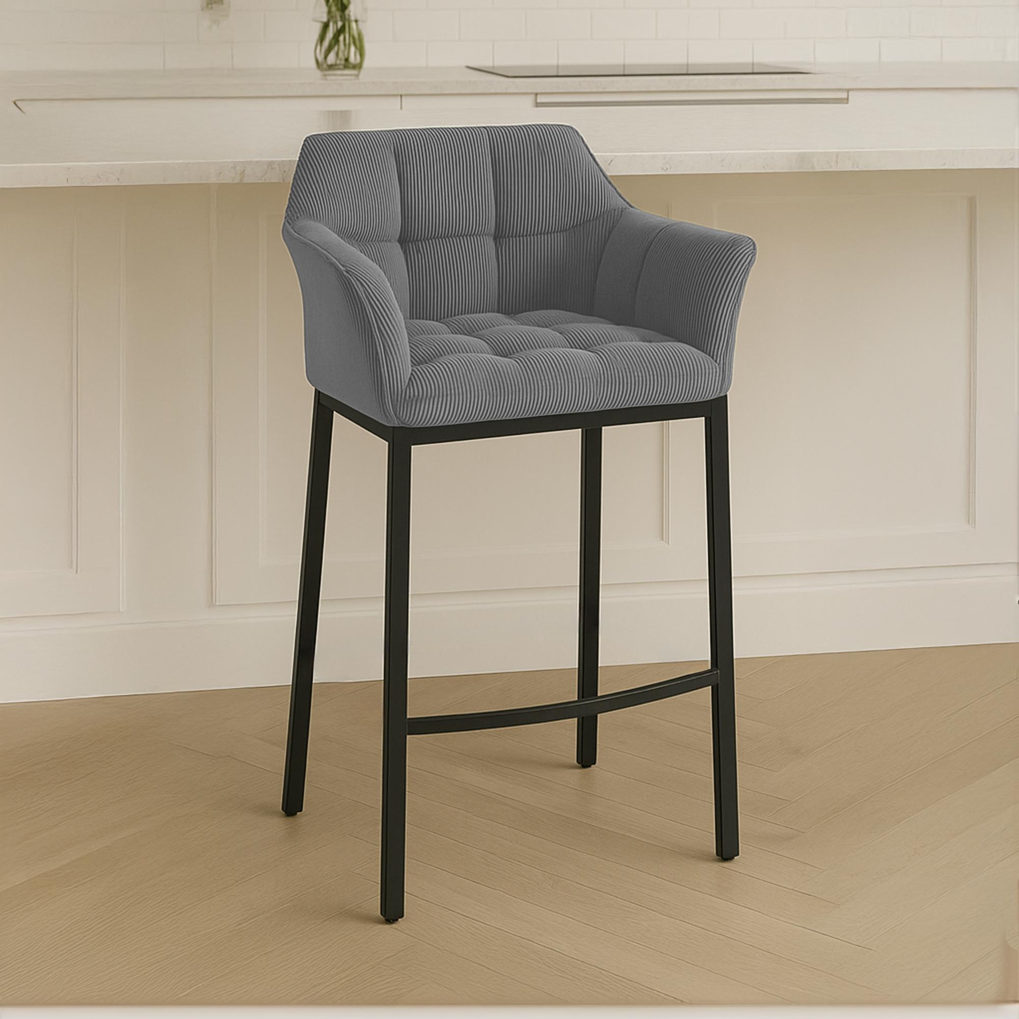 Barhocker Damaso B Cord mit 4-Fuß Gestell, grau