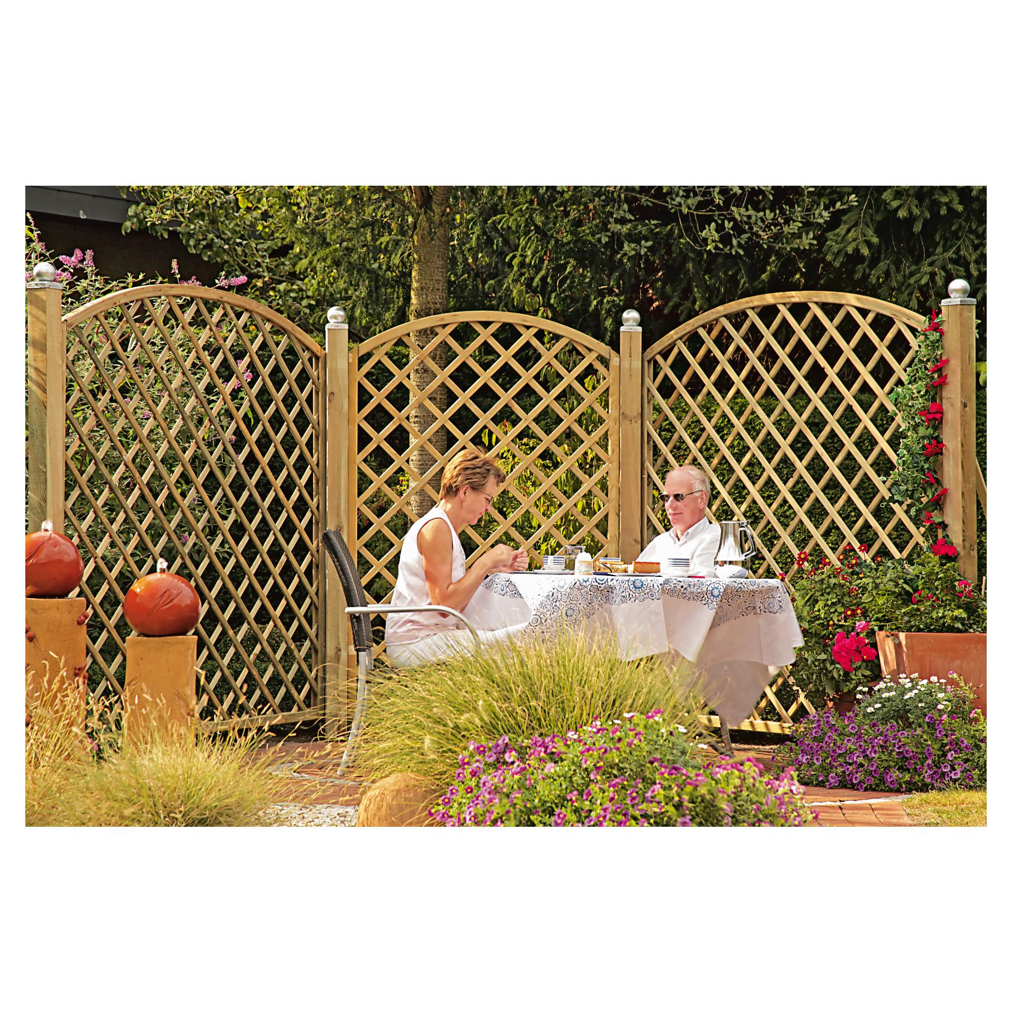 Bogen-Rankzaun-Serie 180 x 180/160 cm, MW 10 x 10 cm, Rahmen 45/45 mm, kdi grün, Leisten 12 x 30 mm, genagelt