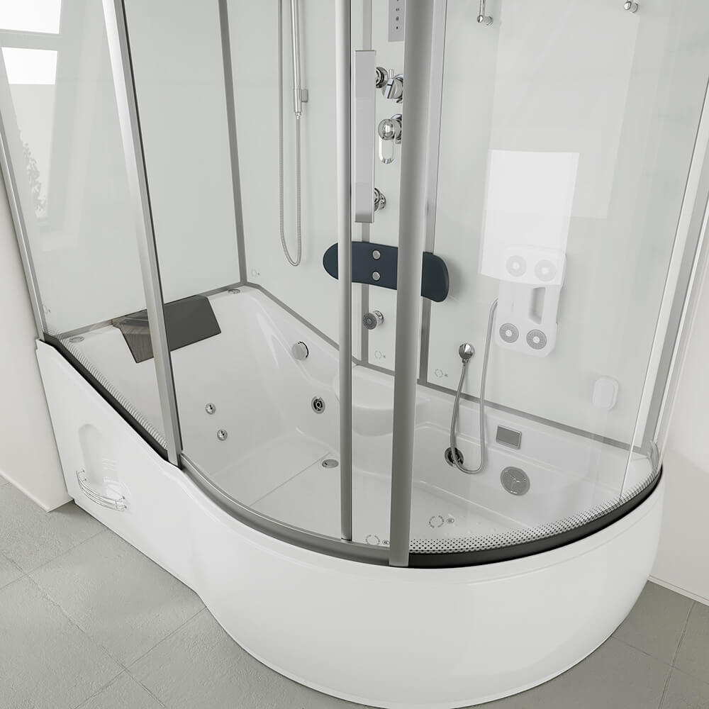 Dampfdusche mit Whirlpool ALLIN 4IN1 - 170 x 90 Weiß Rechts