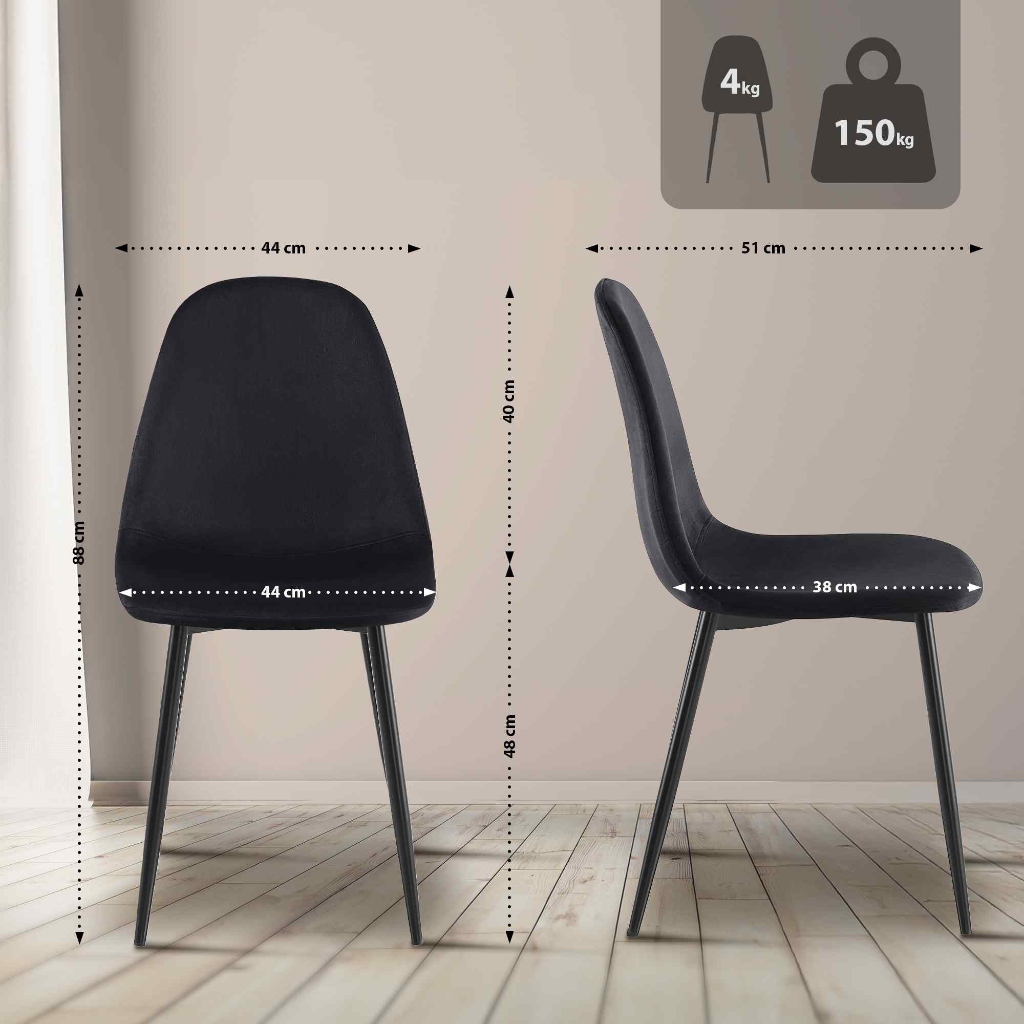 4er Set Esszimmerstühle Napier Samt, schwarz