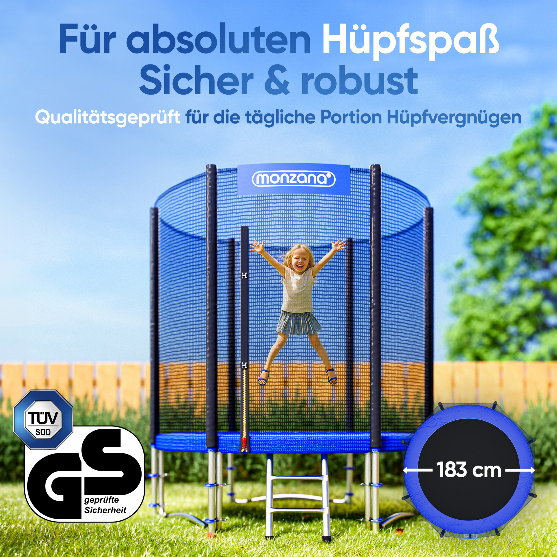 Trampolin Ø183 cm inkl Sicherheitsnetz TÜV Rheinland GS