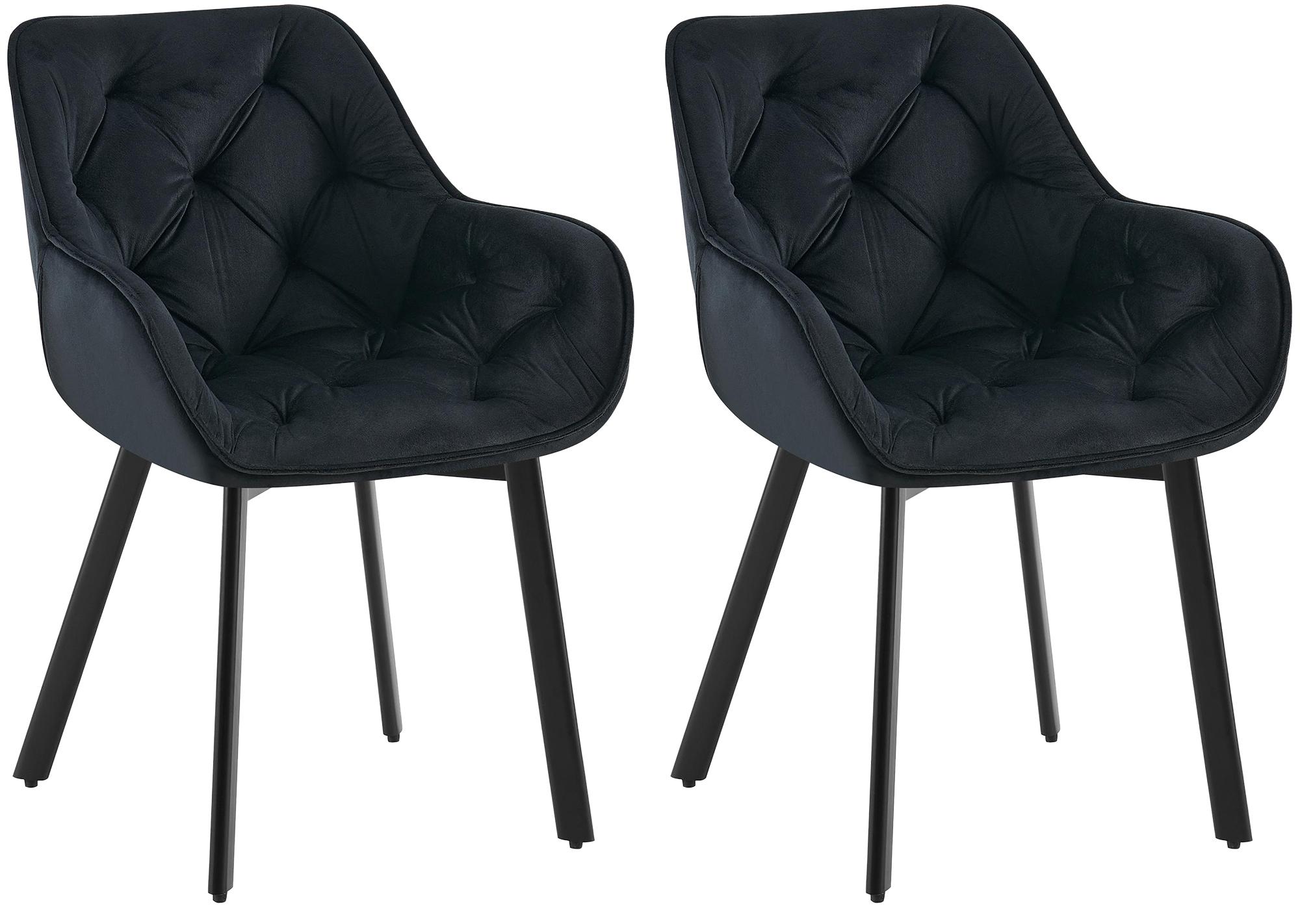 2er Set Esszimmerstuhl Antigo Samt, schwarz
