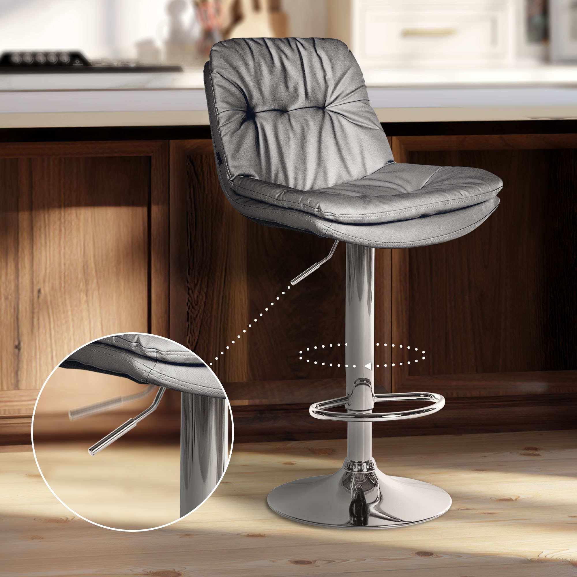 Barhocker Laurel Kunstleder chrom, grau