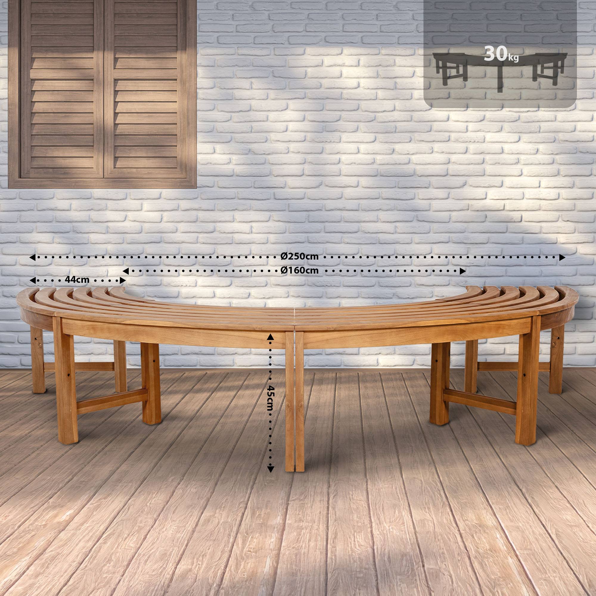 Baumbank Male 250 cm halbrund OHNE Rückenlehne, teak