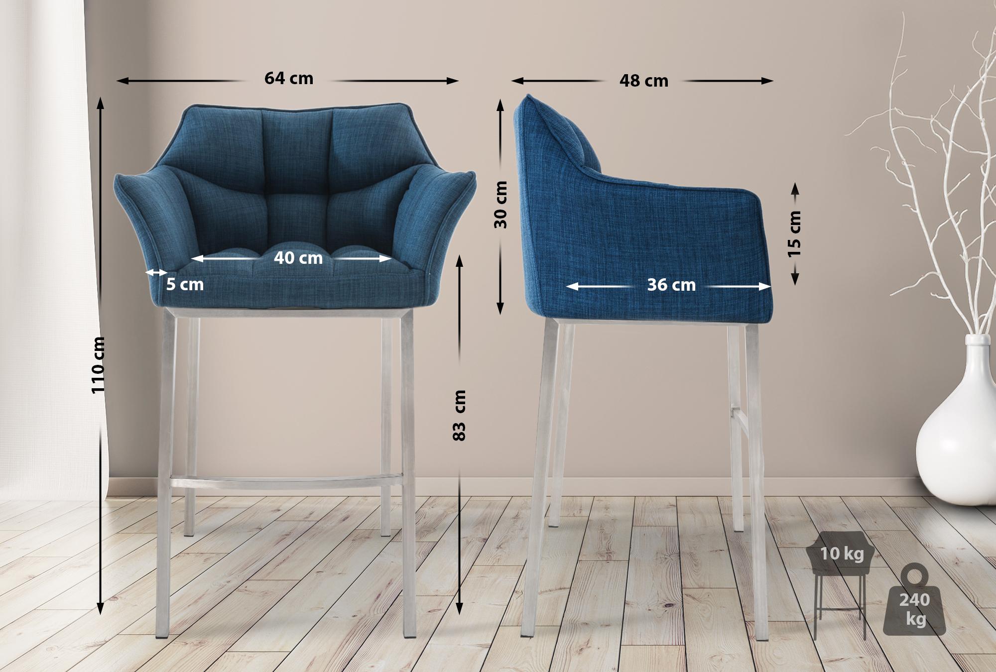 Barhocker Damaso E Stoff mit 4-Fuß Gestell, blau