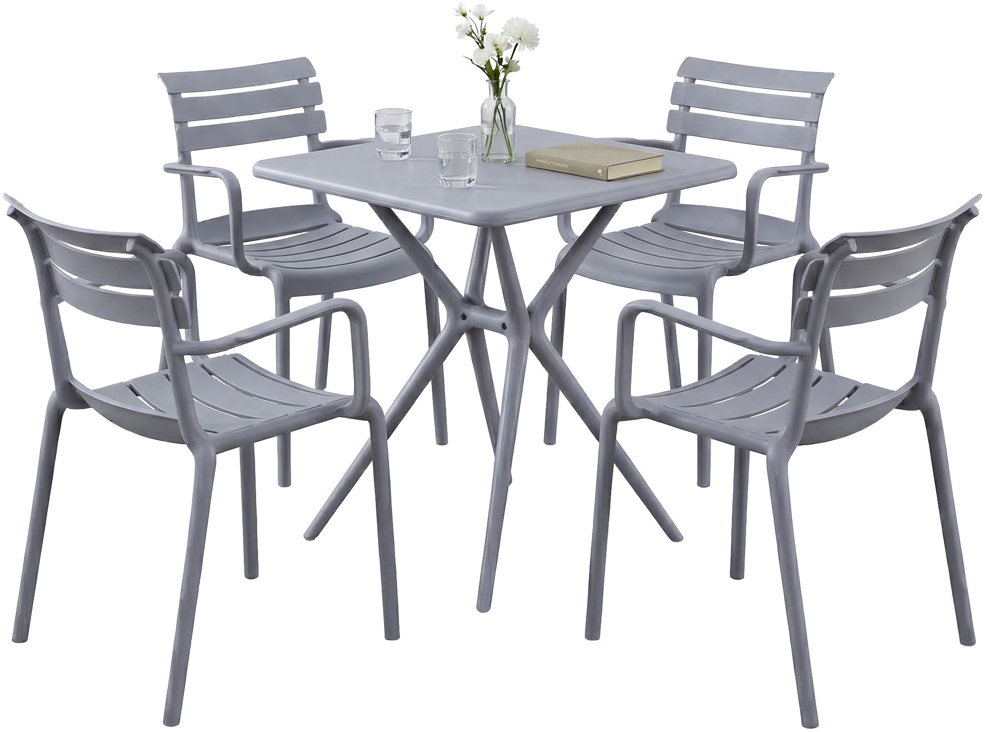 Gartenmöbel-Set Avena mit 4 Stühlen, grau