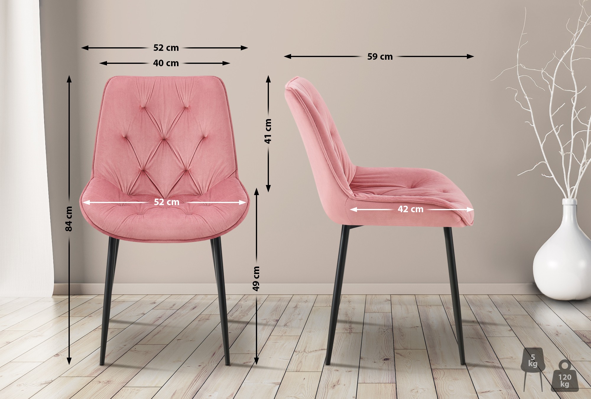 Esszimmerstuhl Wallace Samt, rosa