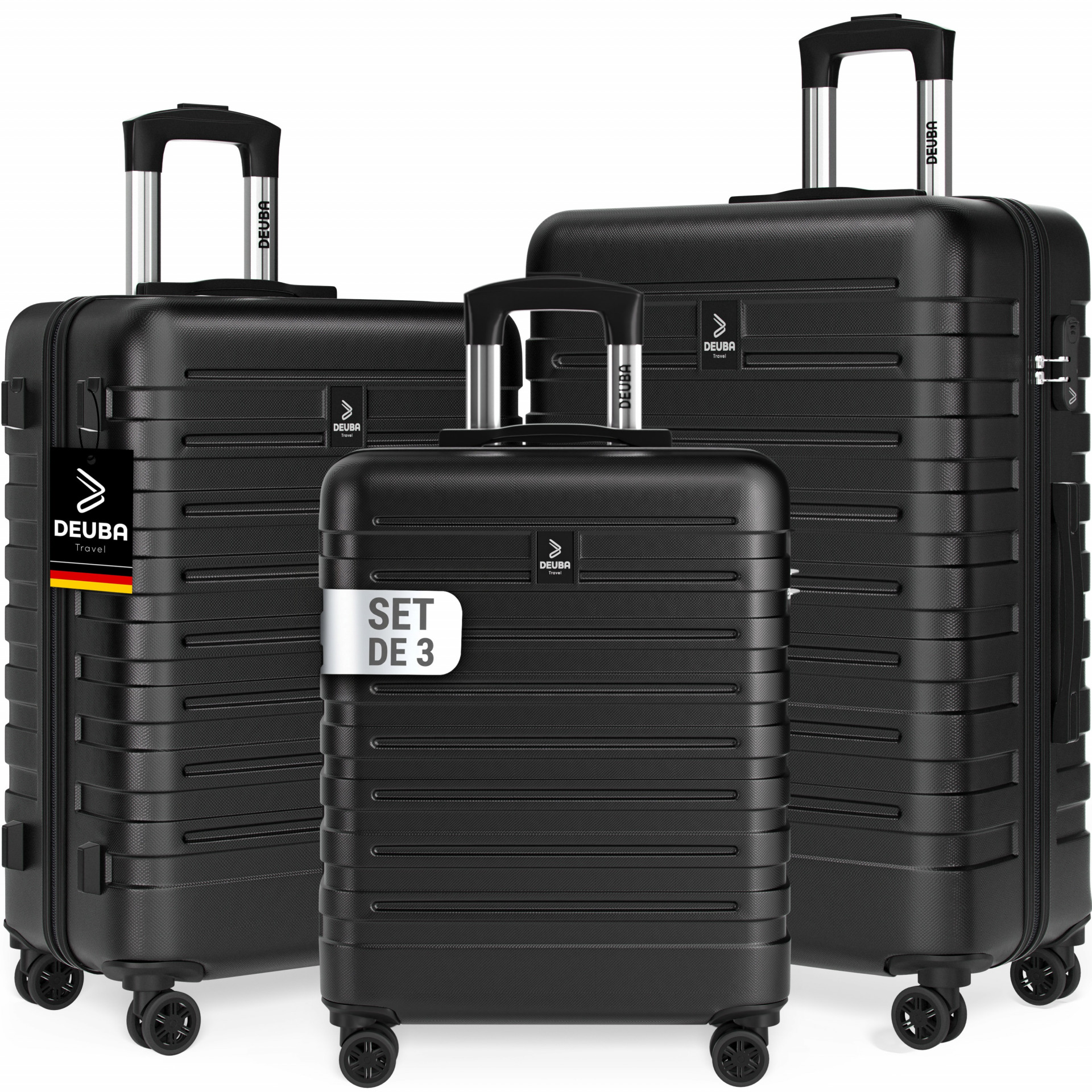 Hartschalenkoffer New York Set 3-tlg Schwarz Rollen 360º ABS