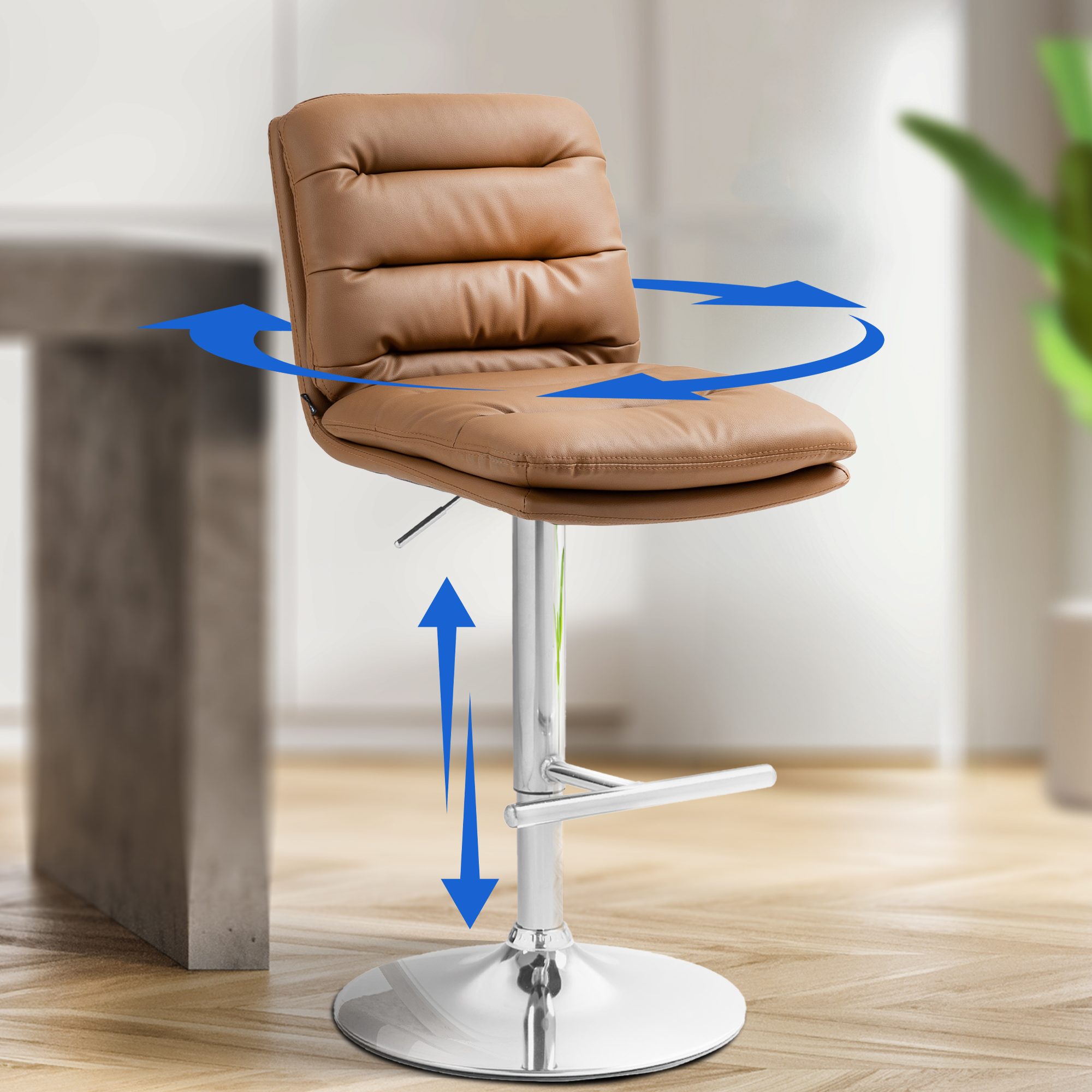 Barhocker Damar Kunstleder chrom, hellbraun