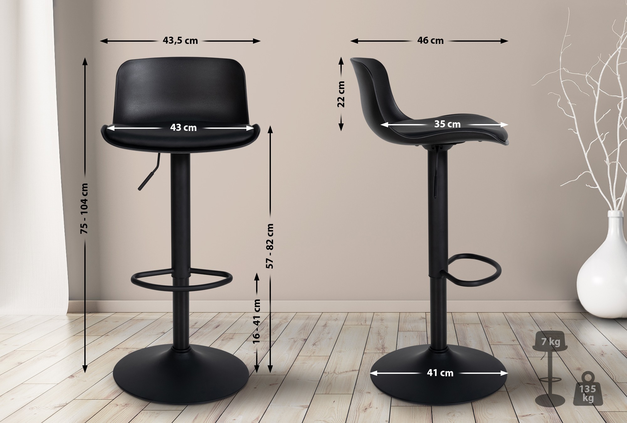 2er Set Barhocker Almada Kunstleder, schwarz