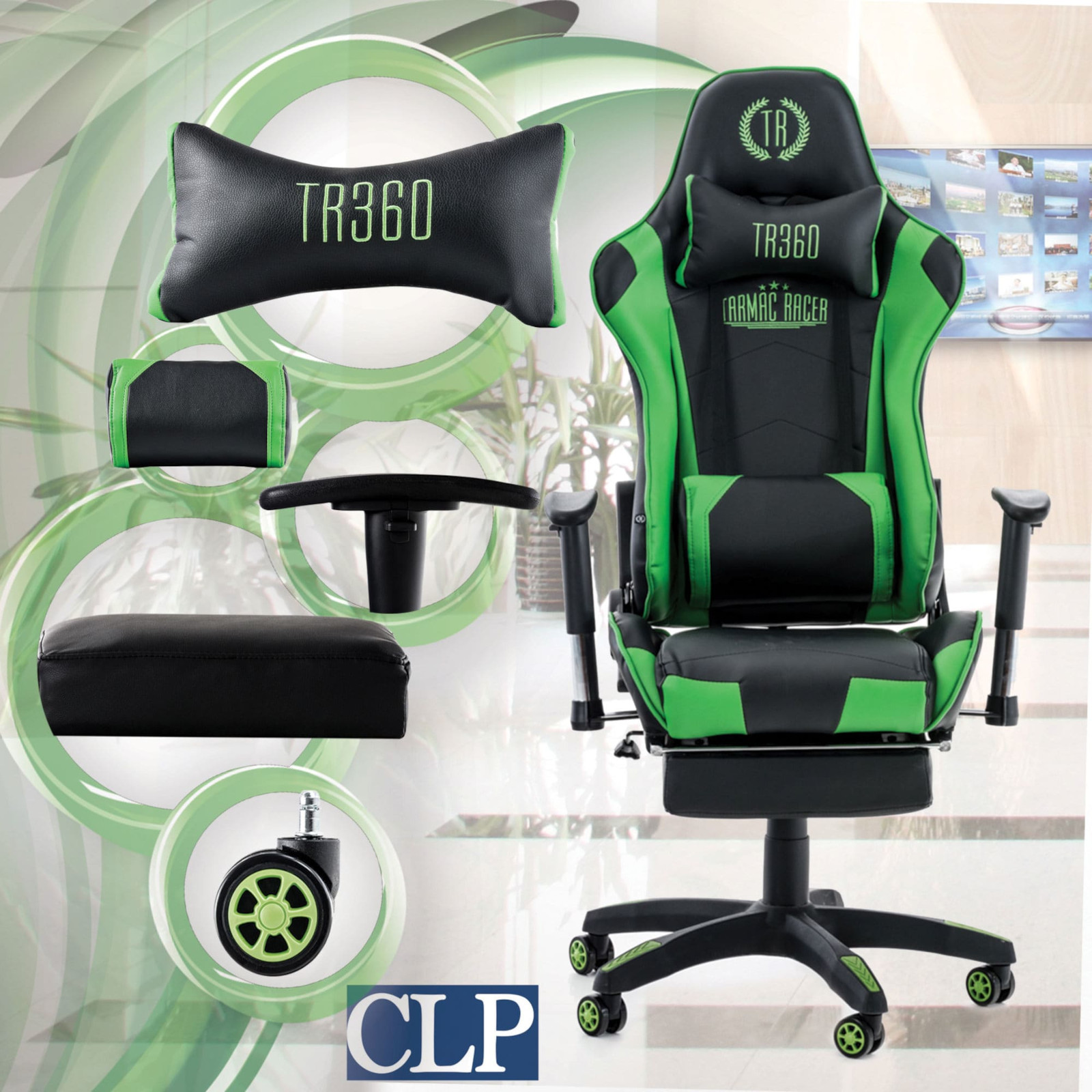 Racing Bürostuhl Turbo mit Fußablage, schwarz/grün