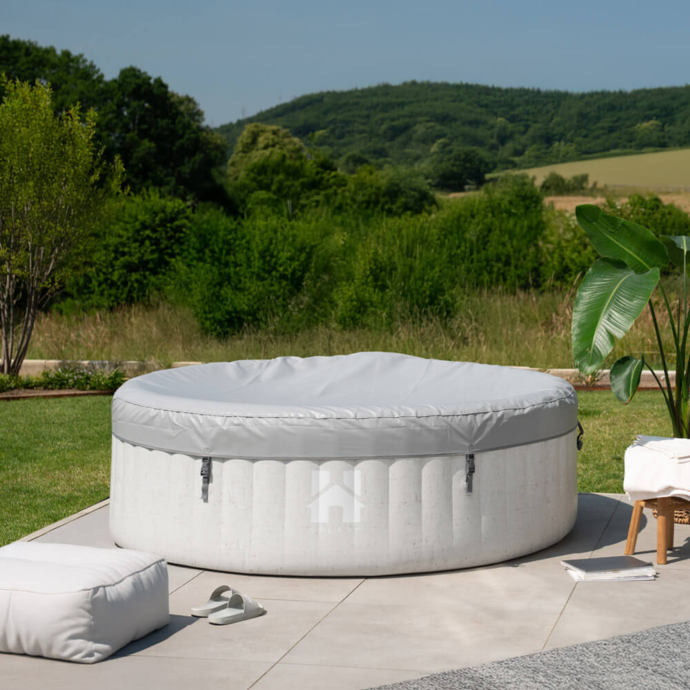 Outdoor Whirlpool inkl. Kissen, Getränkehalter und Sonnendach SPLASH - Ø208 cm 6 Personen Beton