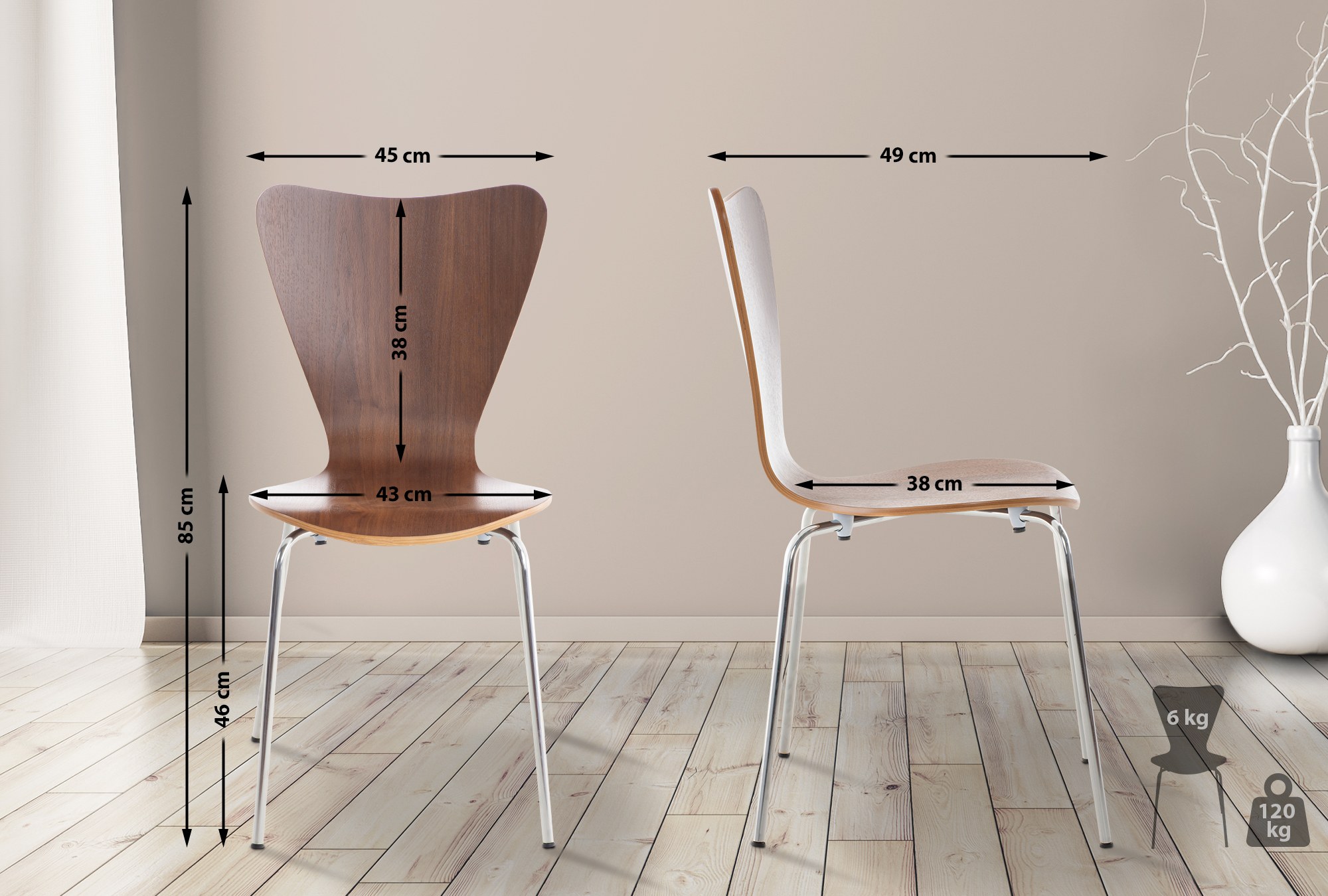 2er Set Besucherstuhl Calisto, walnuss