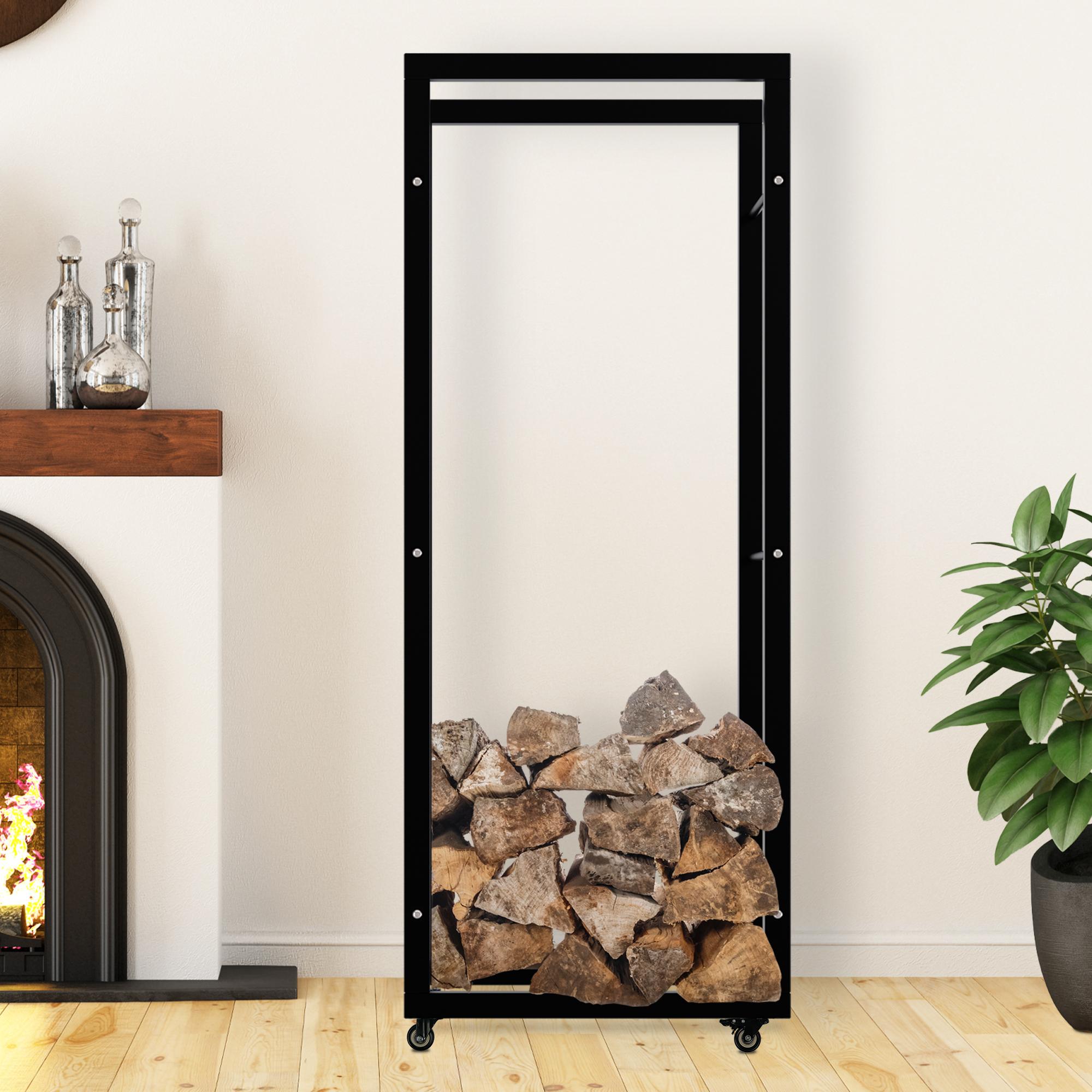 Kaminholzständer Keri mit Rollen 25x60x150, schwarz