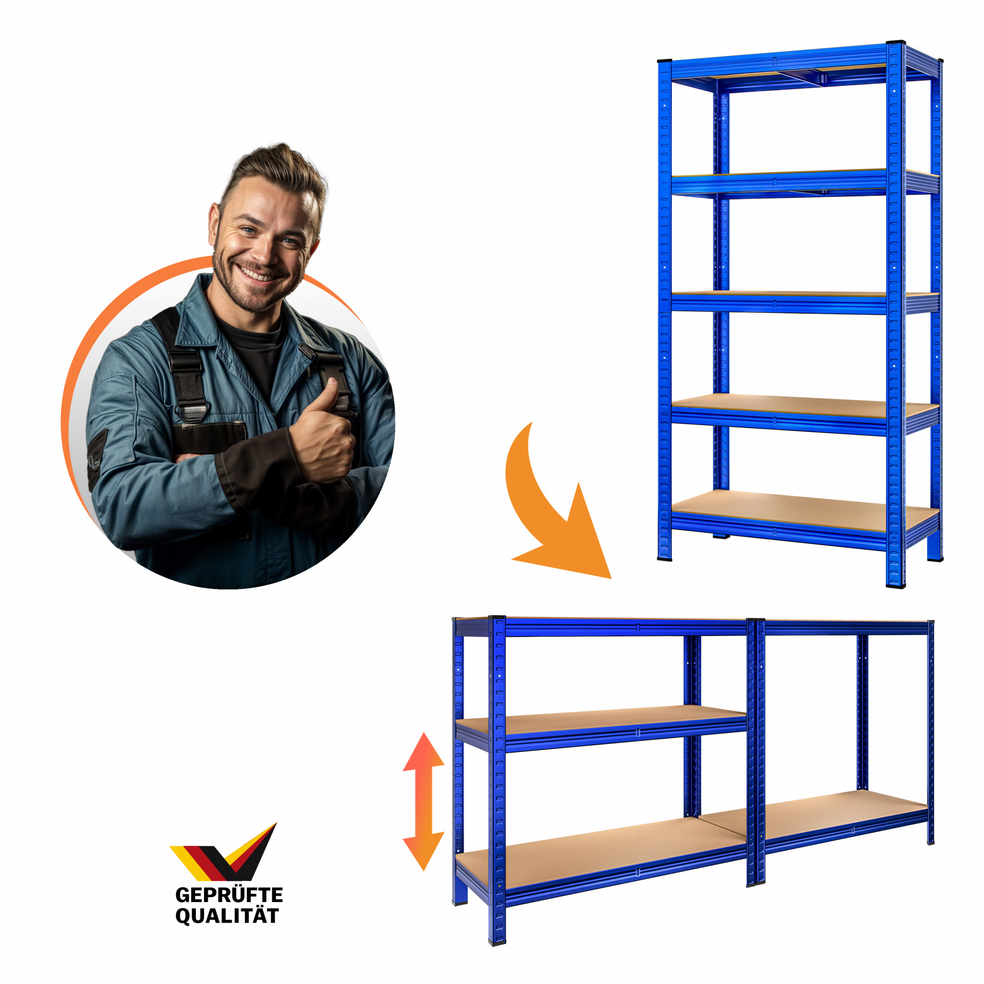 Schwerlastregal 2er-Set Blau 180x90x40cm pulverbeschichtet je 875kg