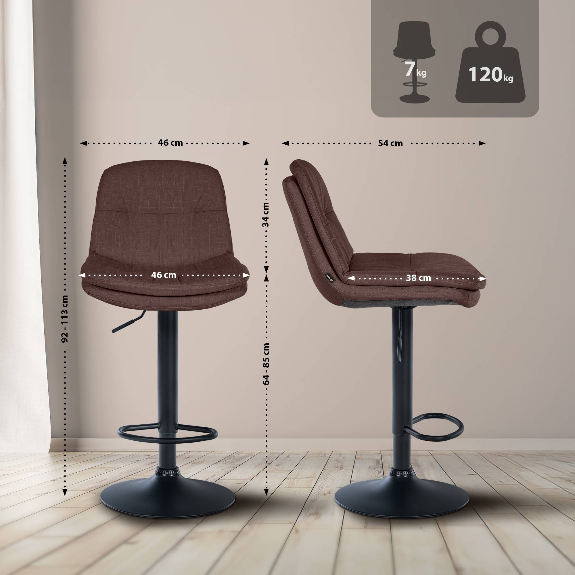 Barhocker Laurel Stoff schwarz, braun