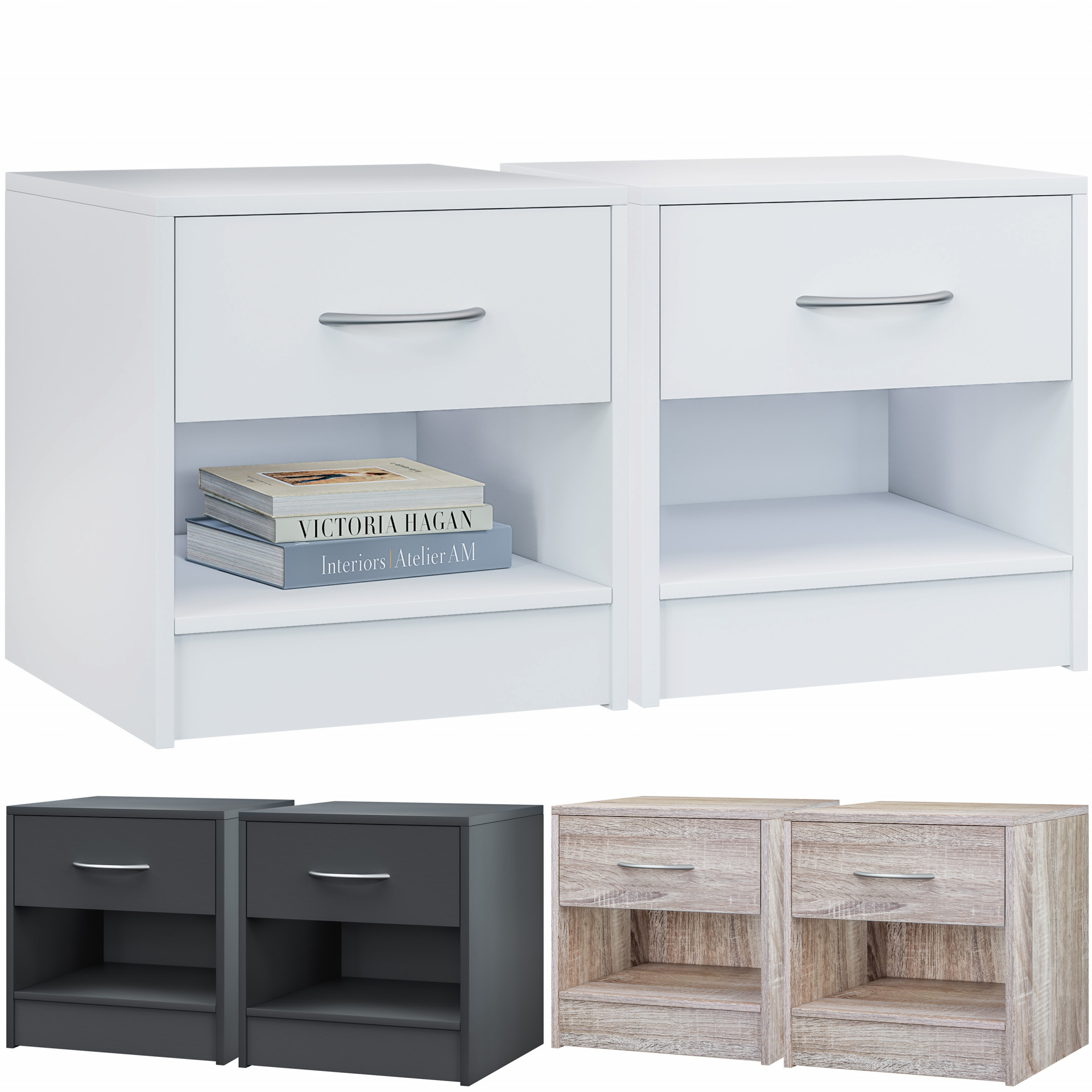 Nachttisch Kiel 2er-Set Weiß 41x39x28cm