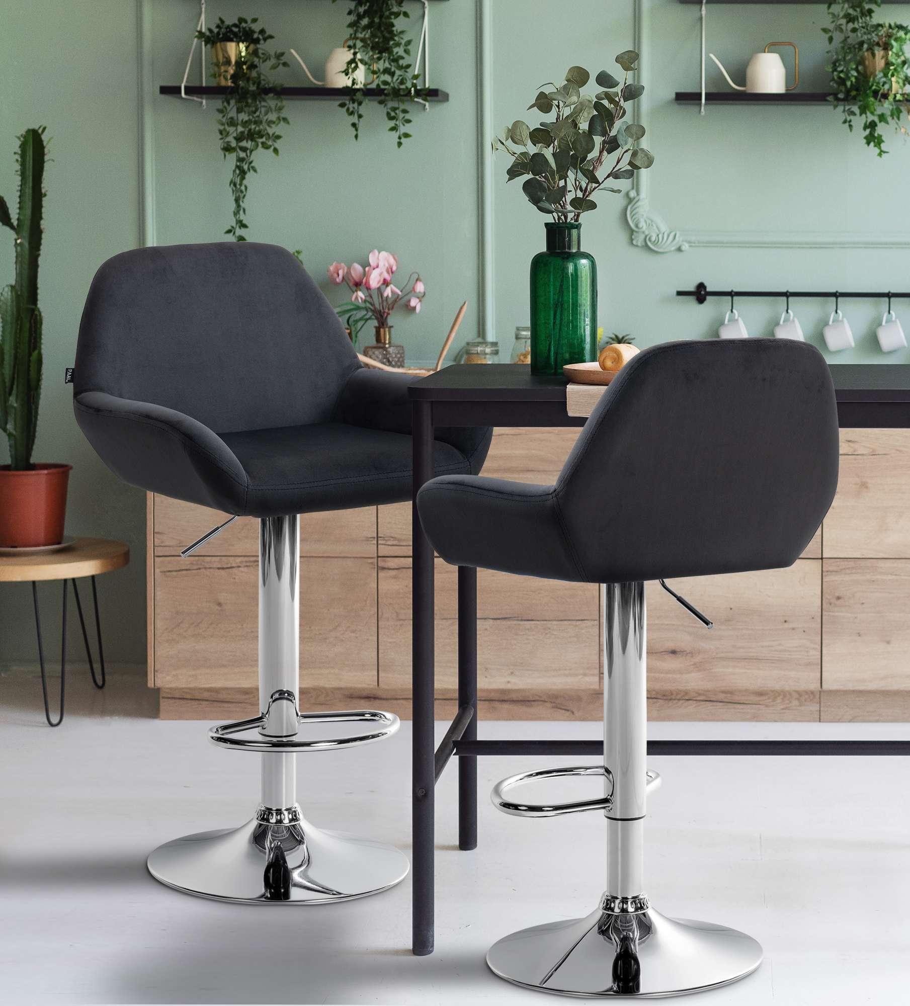 Barhocker Braga Samt chrom, schwarz
